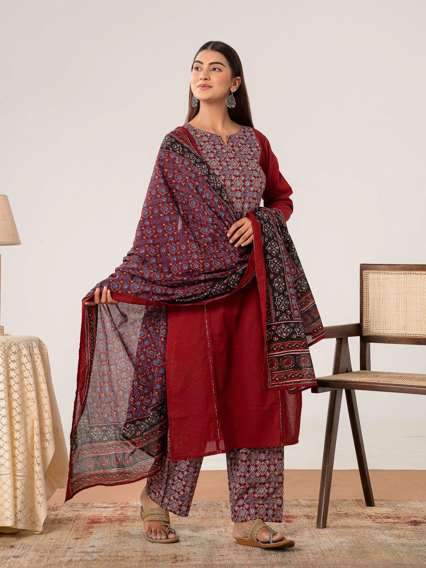 Soft cotton Solid Straight Maroon Kurta
