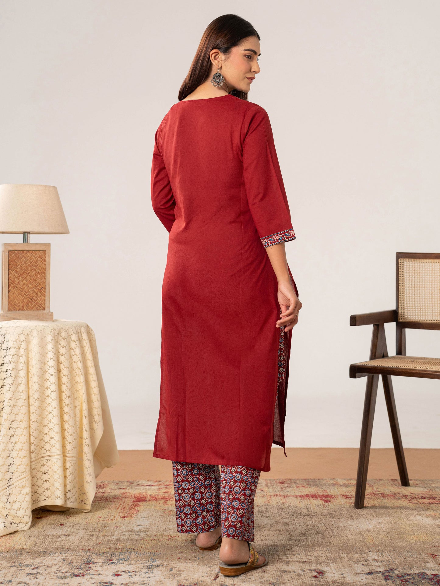 Soft cotton Solid Straight Maroon Kurta