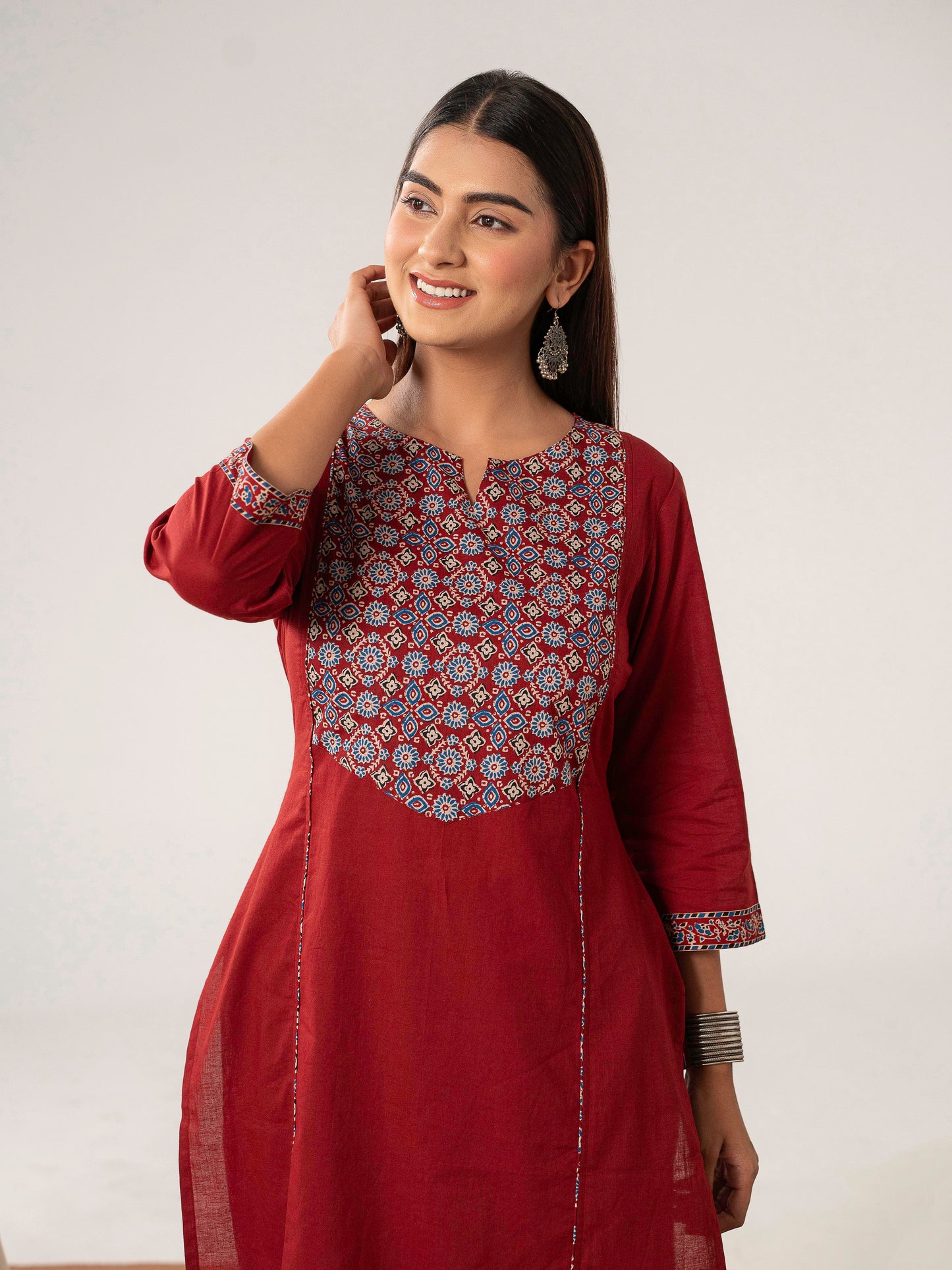Soft cotton Solid Straight Maroon Kurta