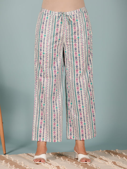 Soft Cotton Striped White Palazzo