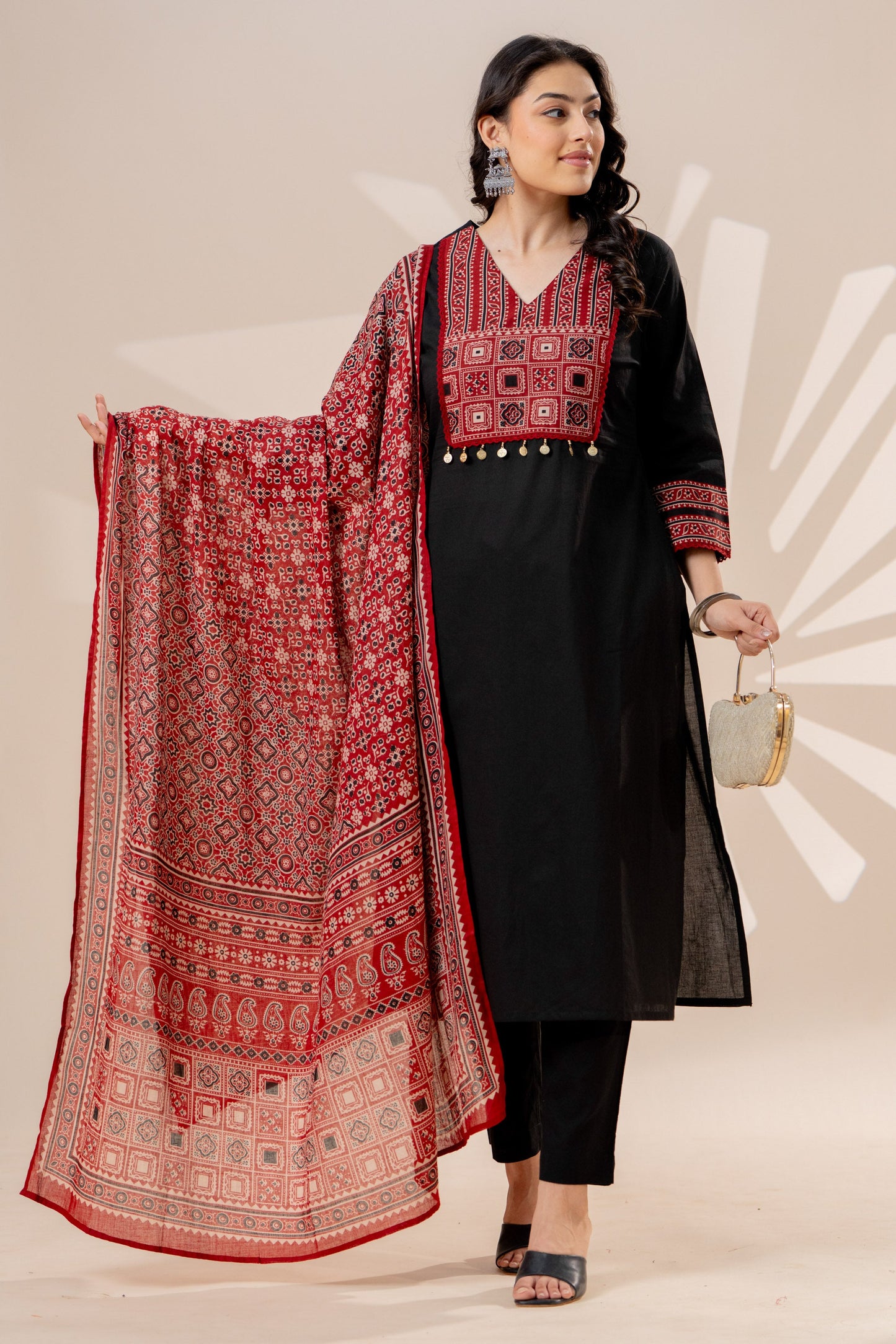 Cotton voile Block Print Rust Dupatta