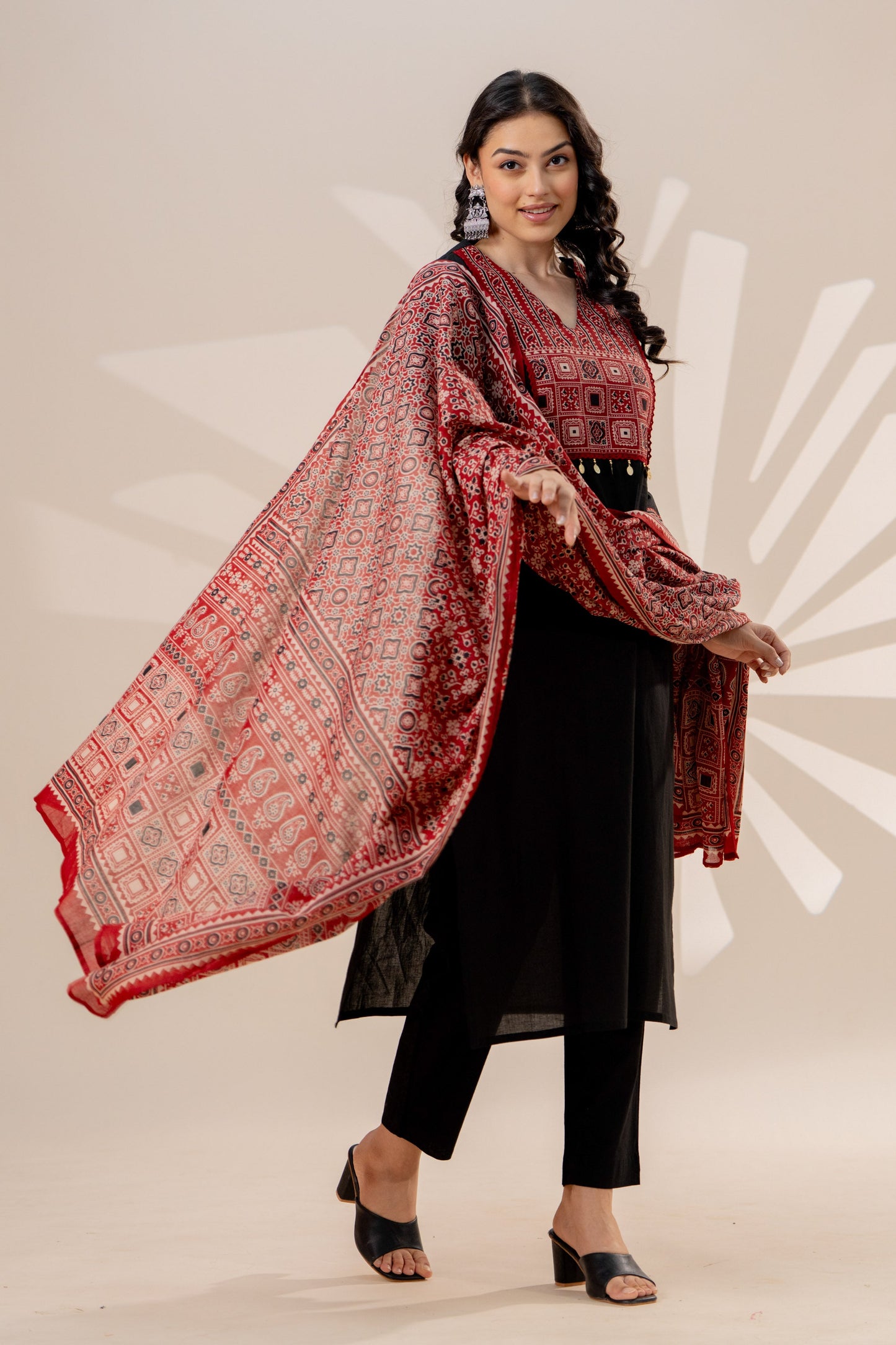 Cotton voile Block Print Rust Dupatta