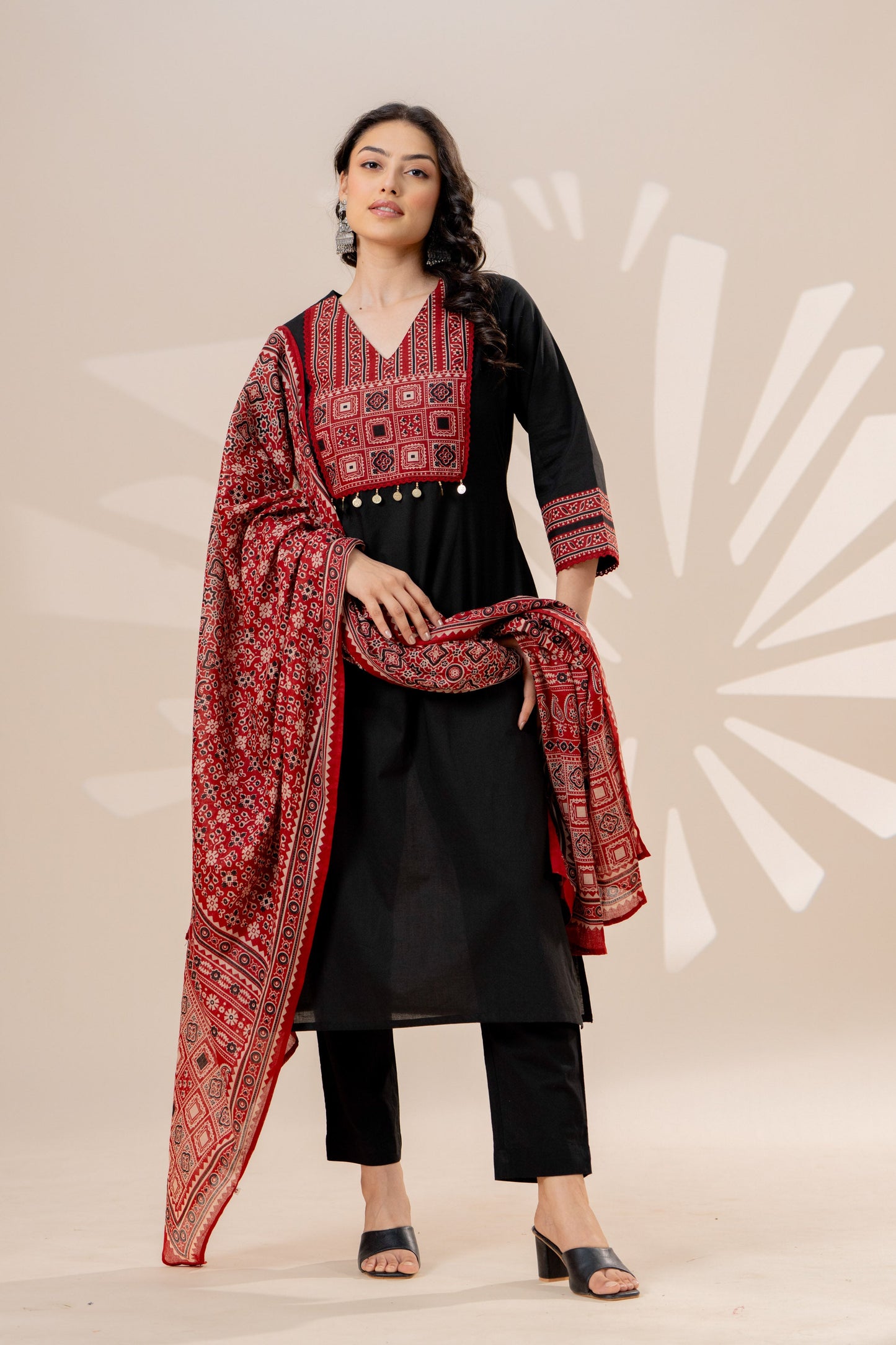 Cotton voile Block Print Rust Dupatta