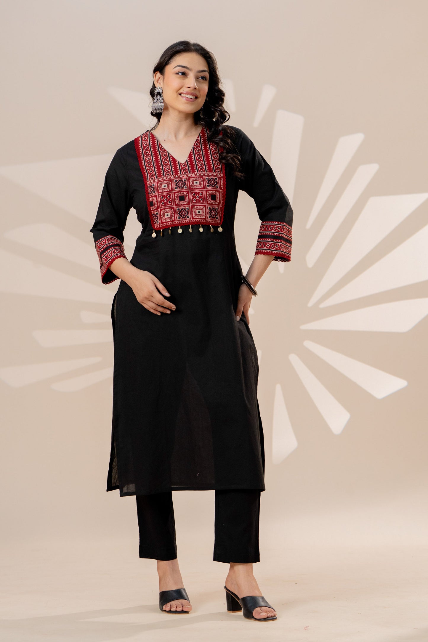 Soft cotton Solid Straight Black Kurta