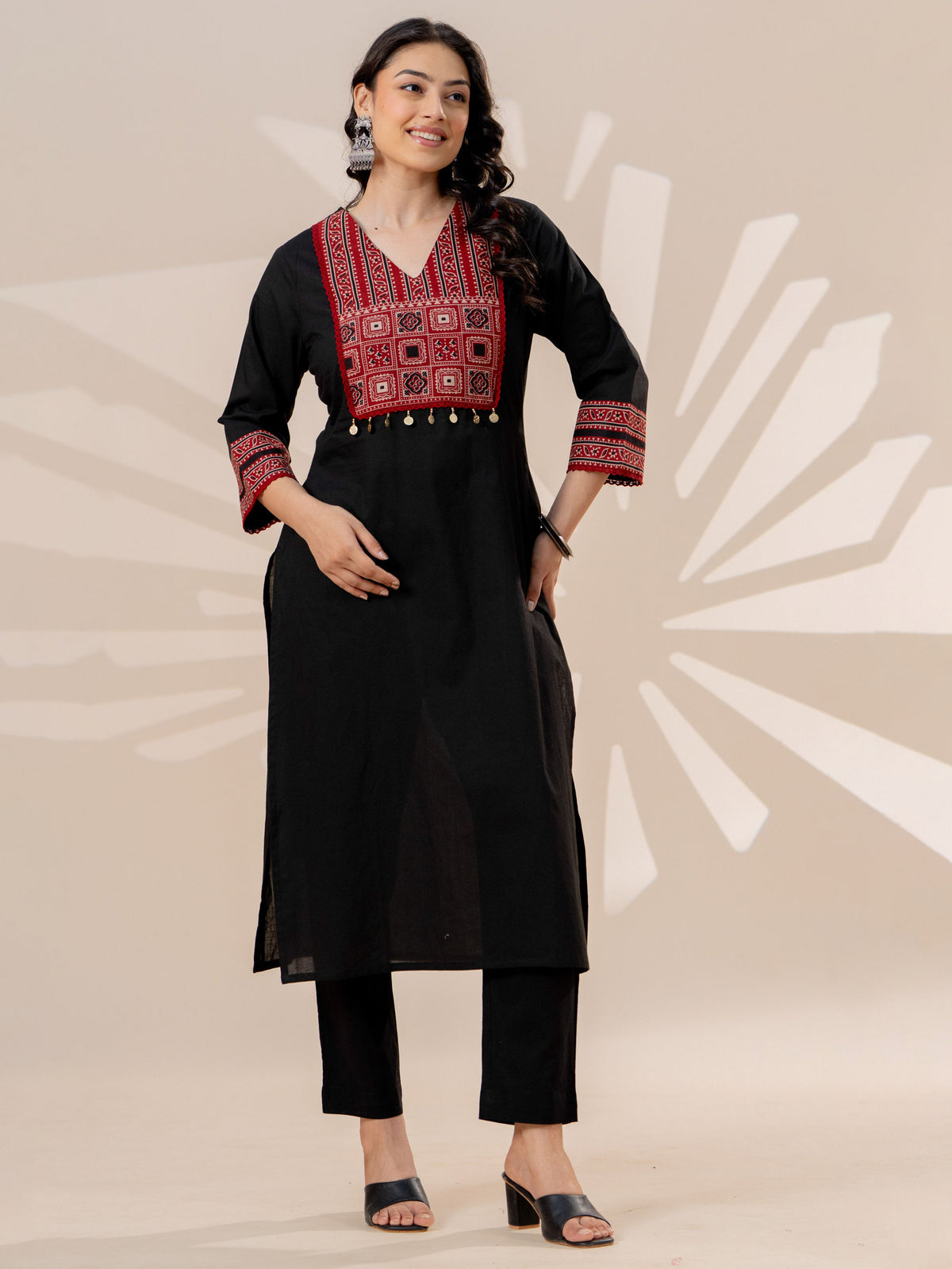 Soft cotton Solid Straight Black Kurta