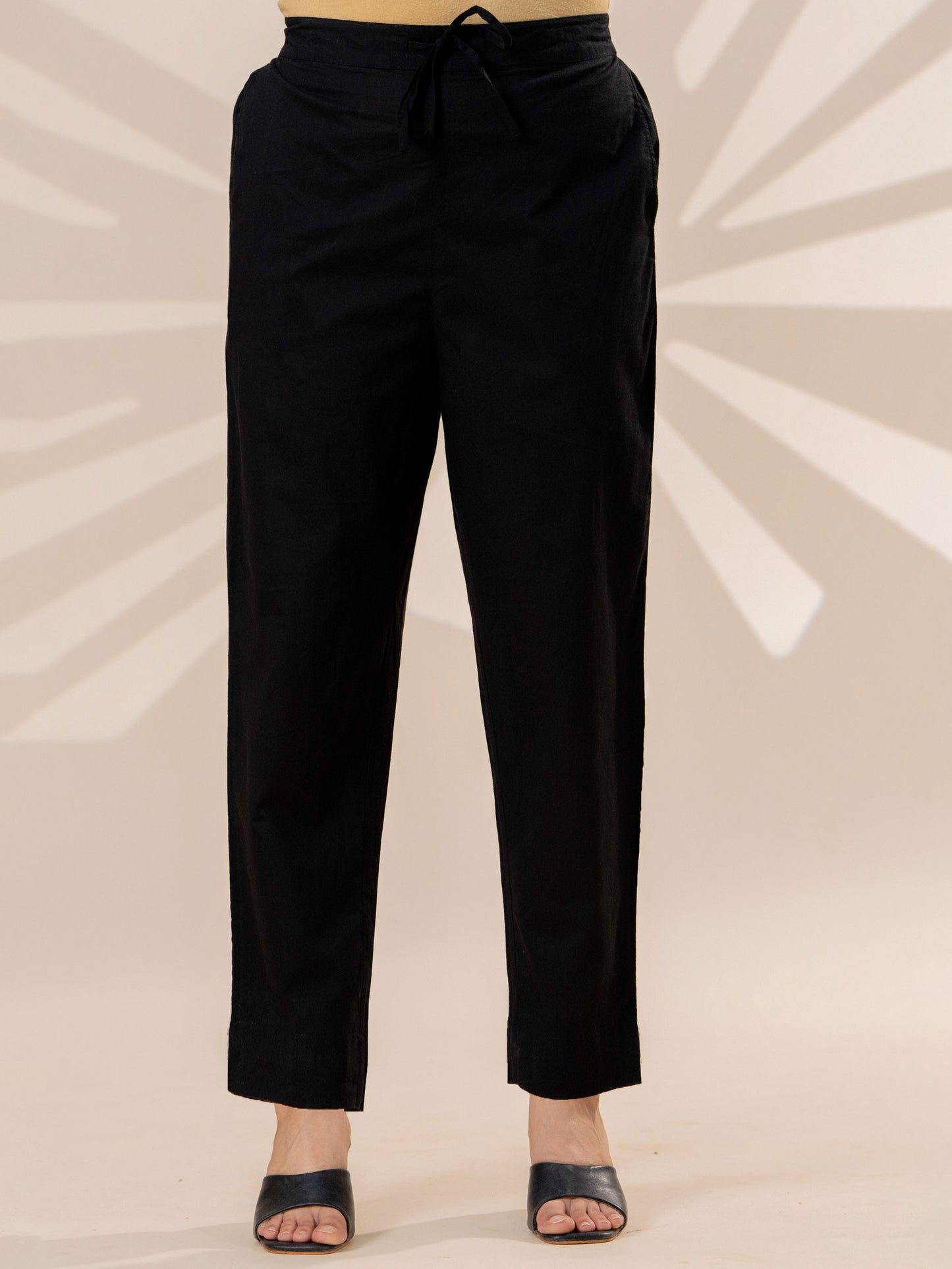 Soft cotton Solid Black Straight Trousers