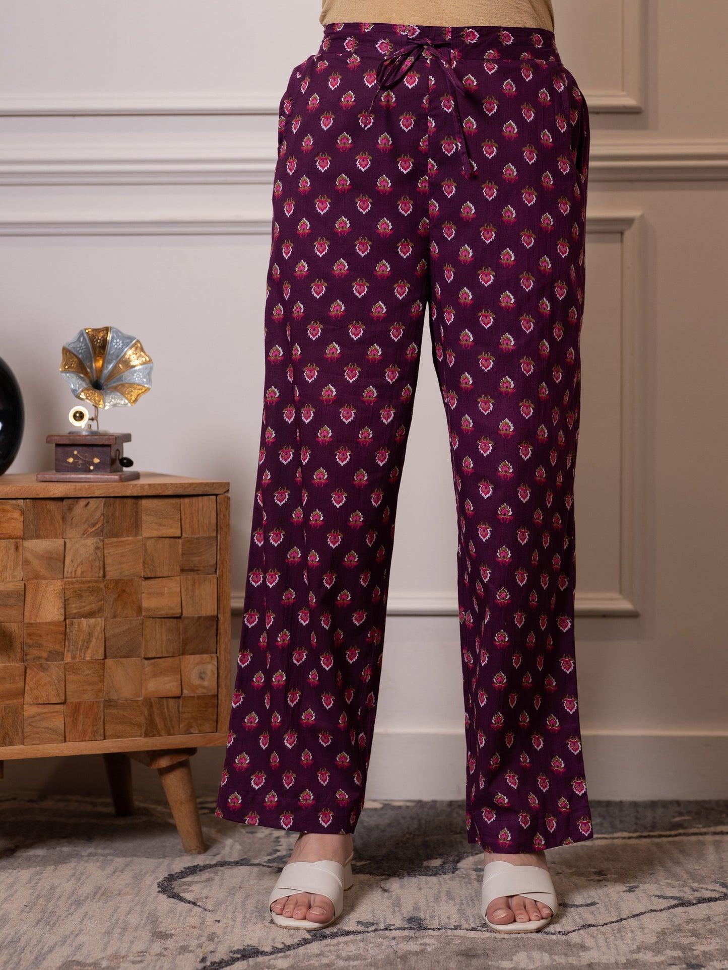 Soft cotton Floral Purple Straight Trousers