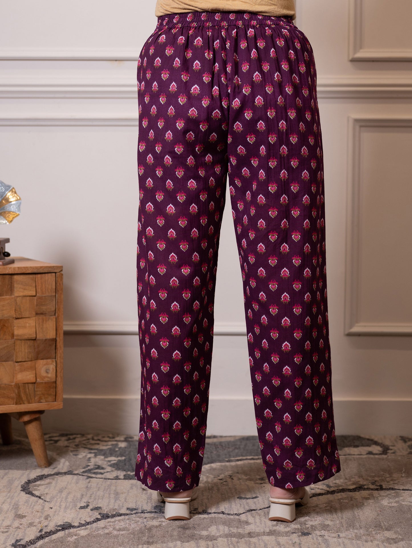 Soft cotton Floral Purple Straight Trousers