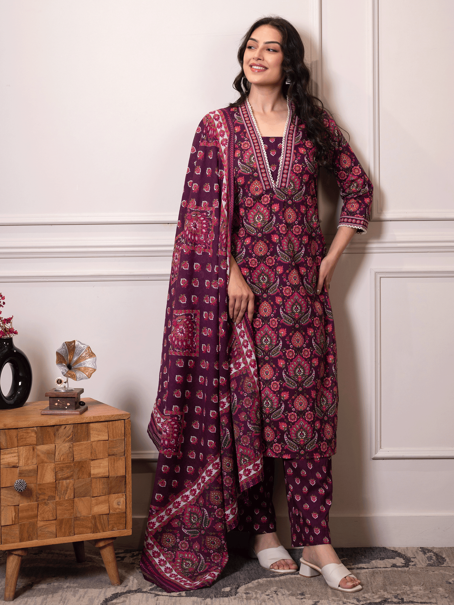 Cotton voile Floral Purple Dupatta