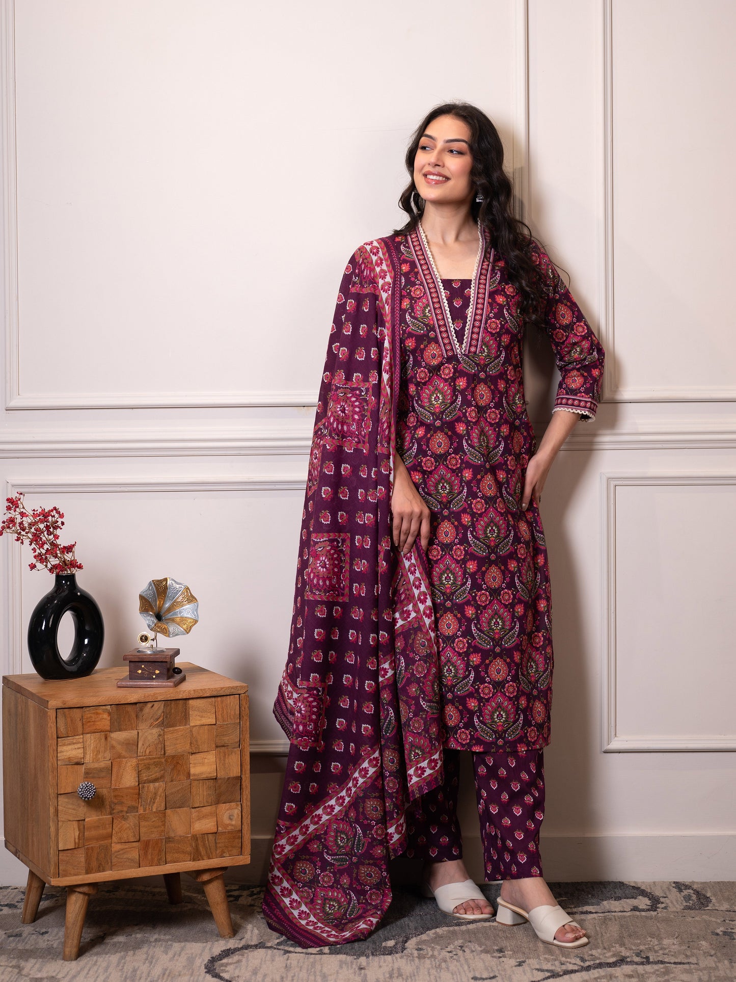 Cotton voile Floral Purple Dupatta