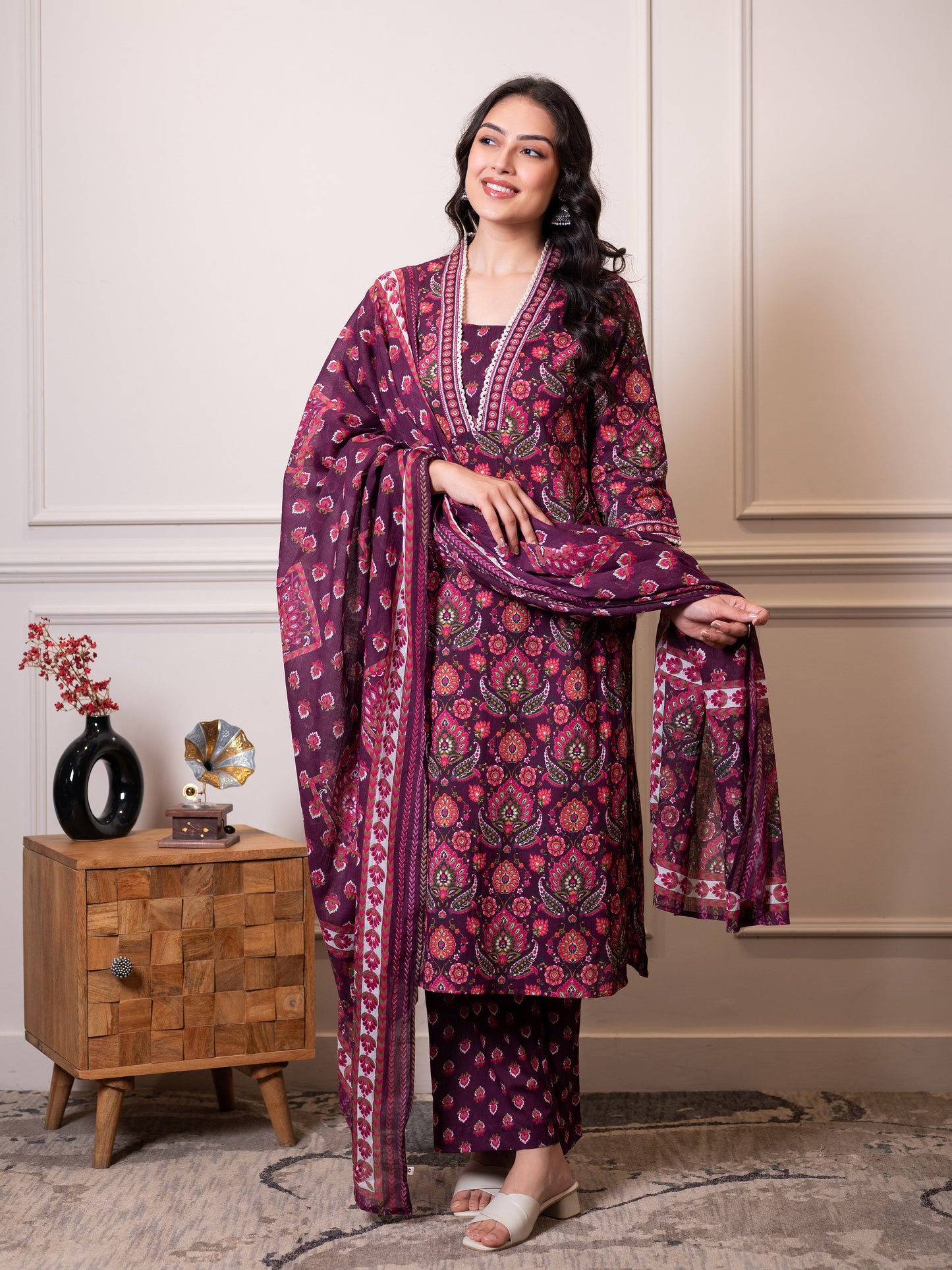 Cotton voile Floral Purple Dupatta
