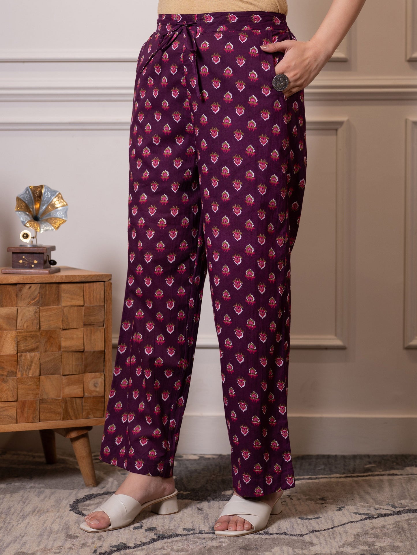 Soft cotton Floral Straight Purple Kurta