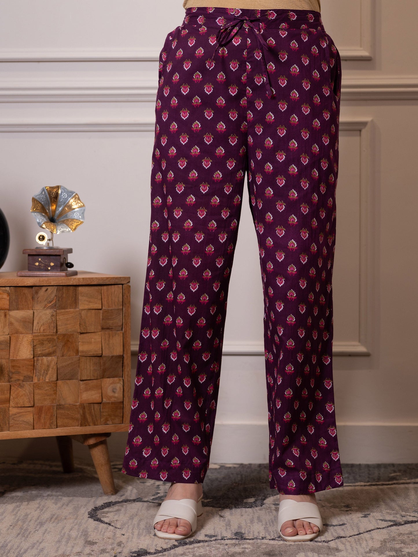 Soft cotton Floral Straight Purple Kurta