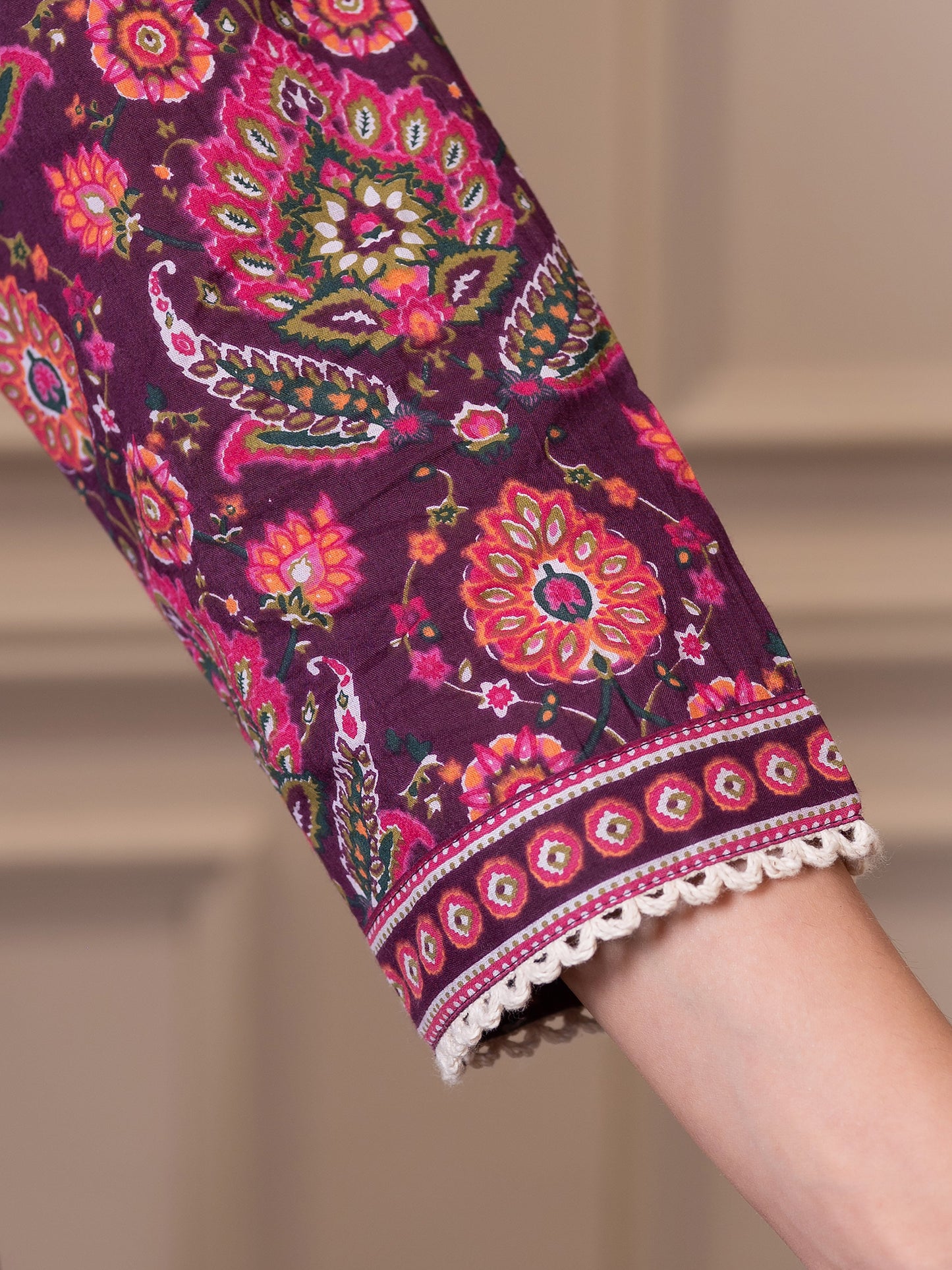 Soft cotton Floral Straight Purple Kurta