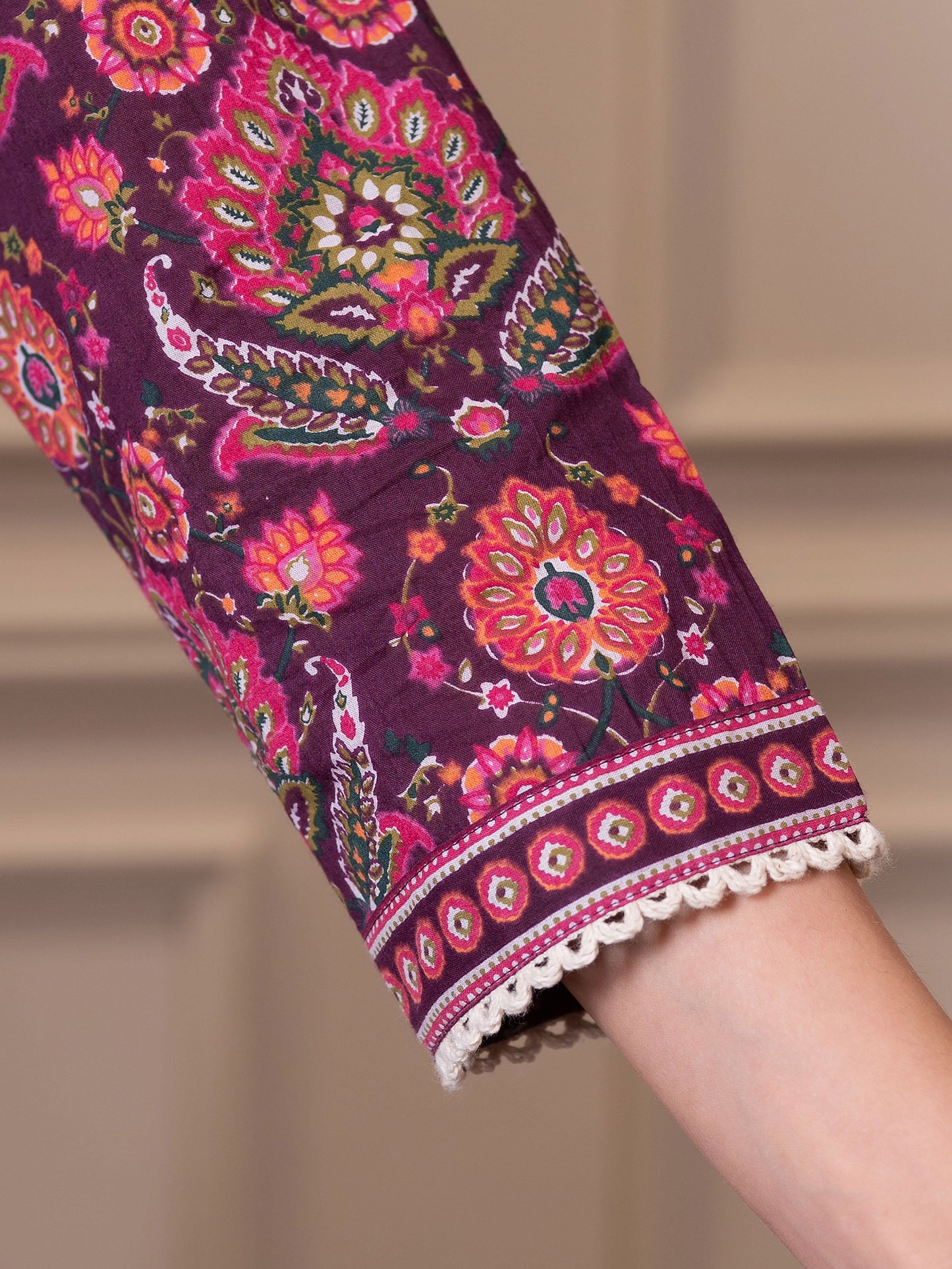 Soft cotton Floral Straight Purple Kurta