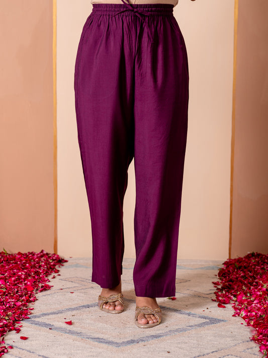 Chanderi Solid Purple Palazzo Trousers