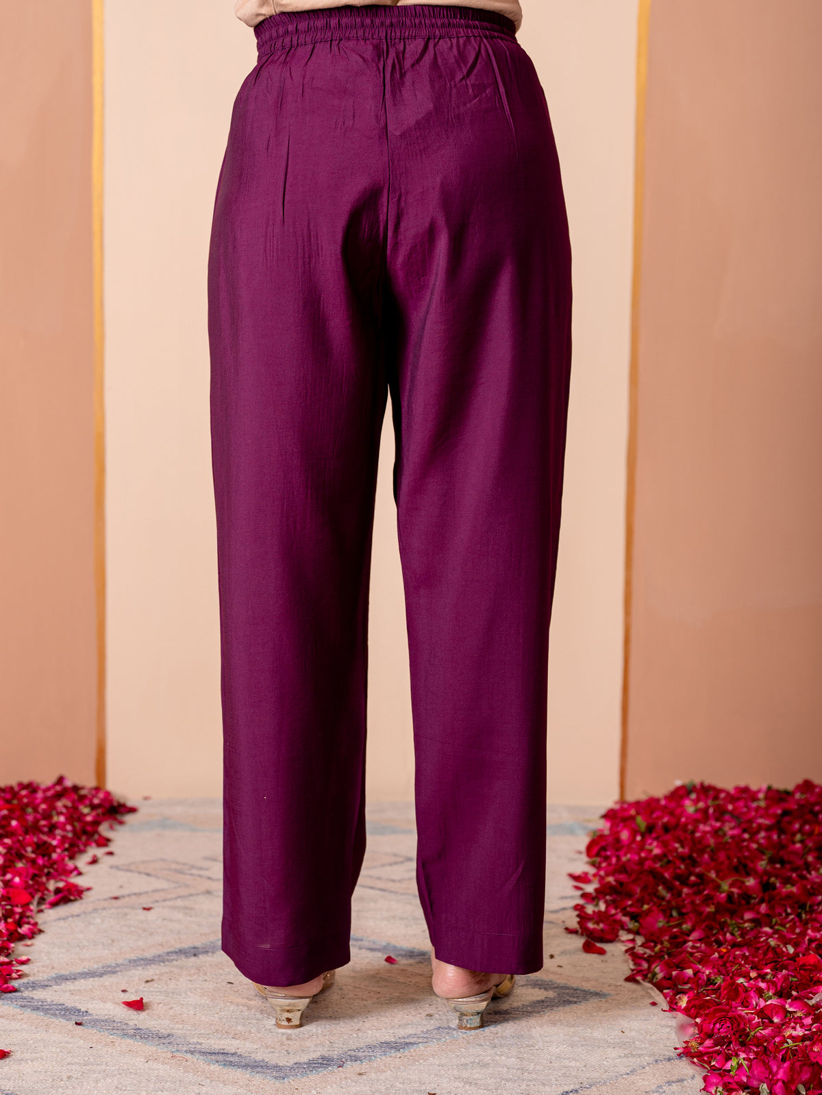 Chanderi Solid Purple Palazzo Trousers