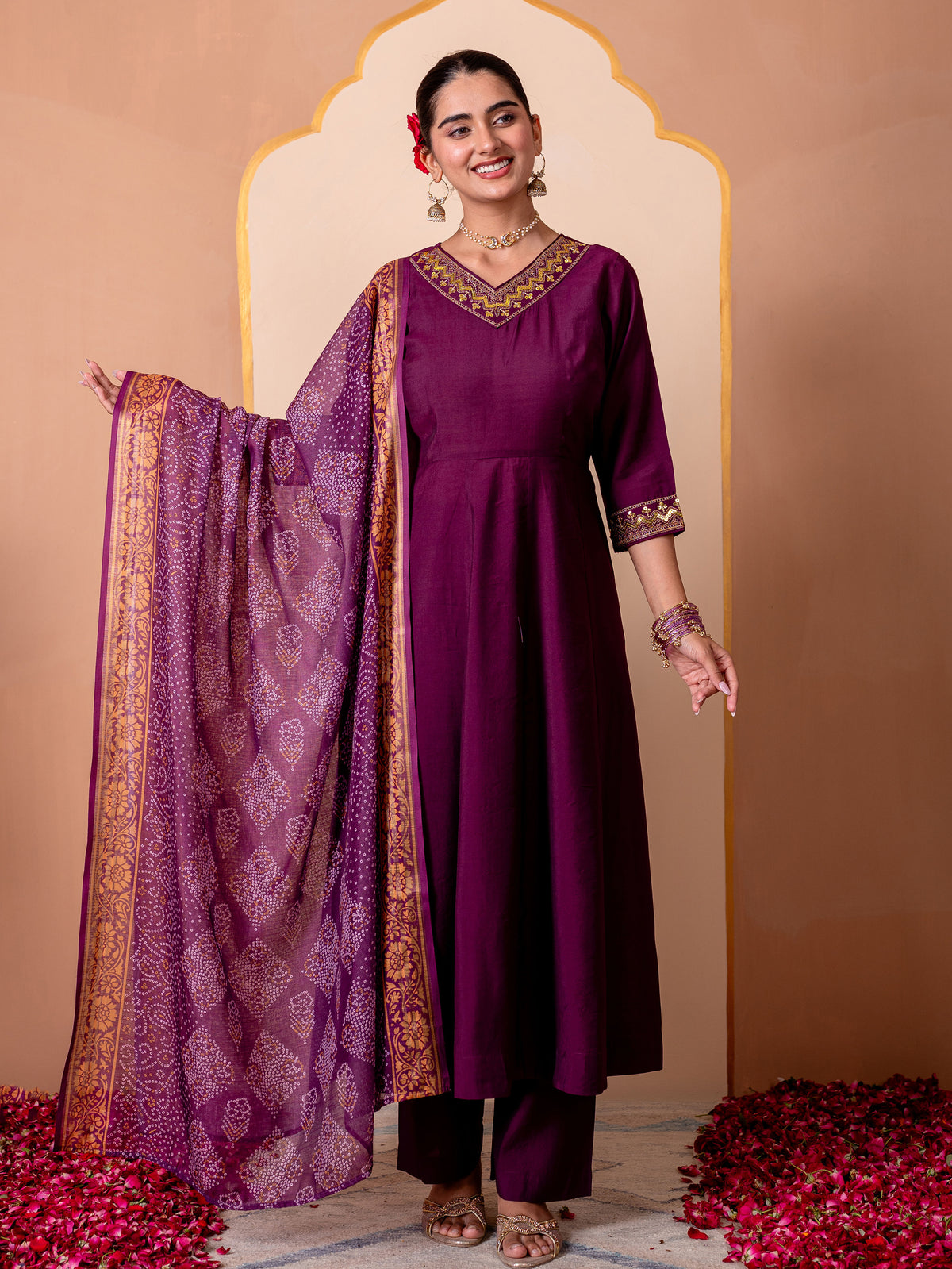 Organza Floral Purple Dupatta