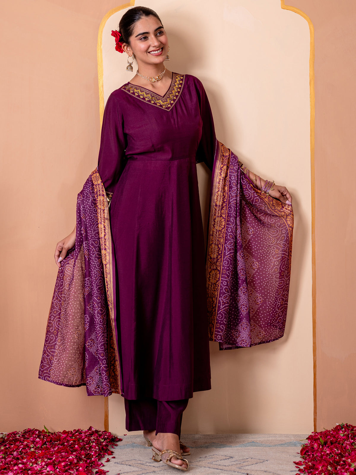 Organza Floral Purple Dupatta