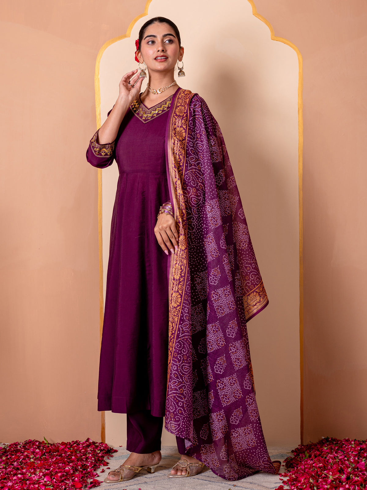Organza Floral Purple Dupatta