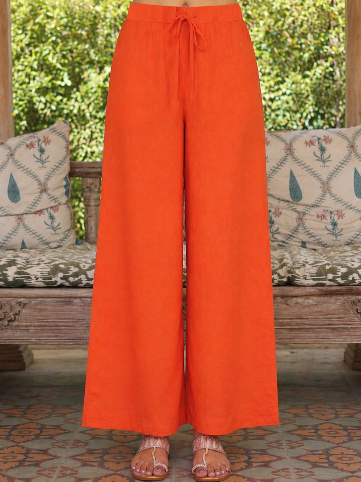 Soft cotton Solid Rust Orange Straight Trousers