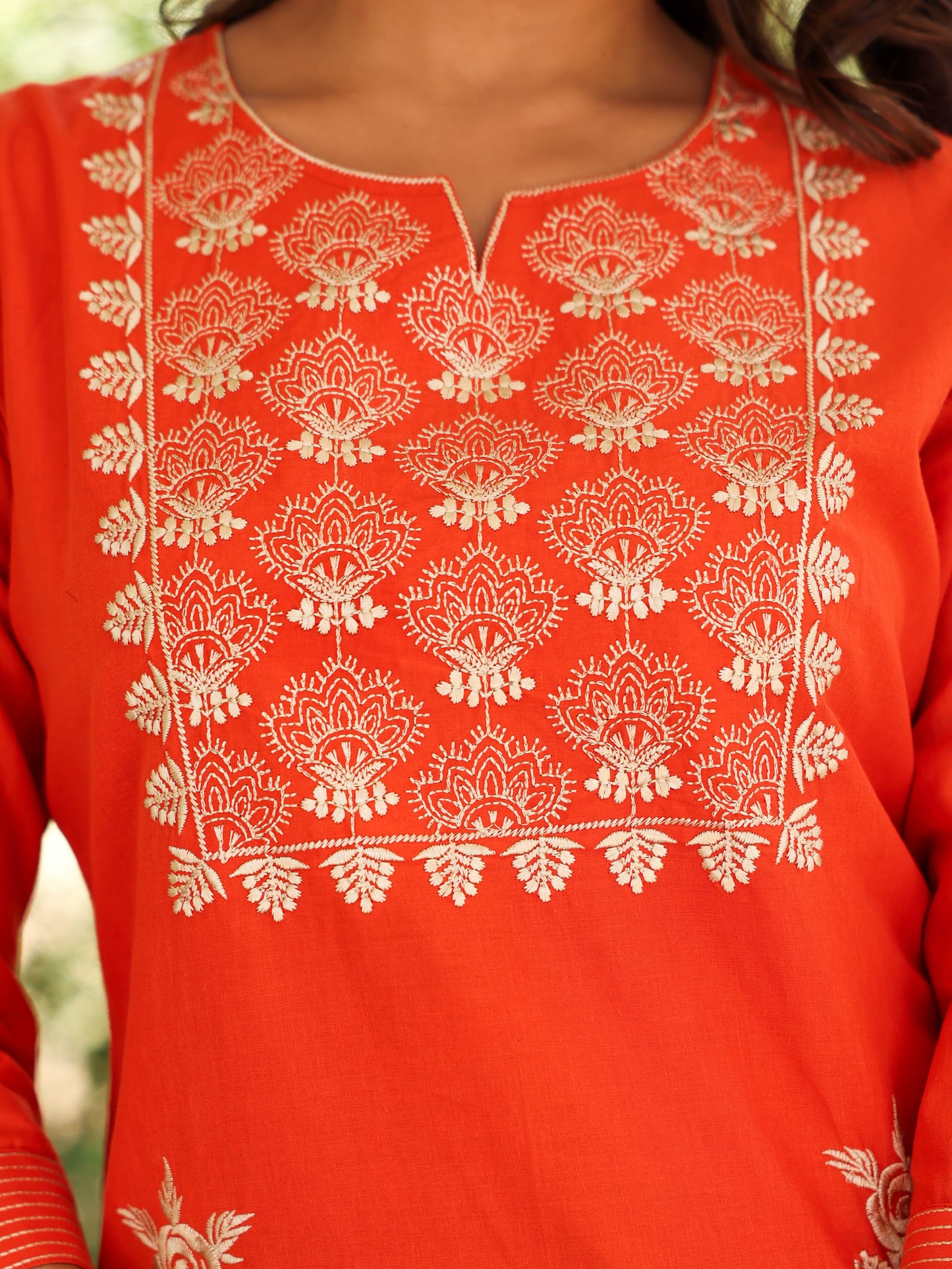 Embroidered Soft cotton Solid Straight Rust Orange Kurta