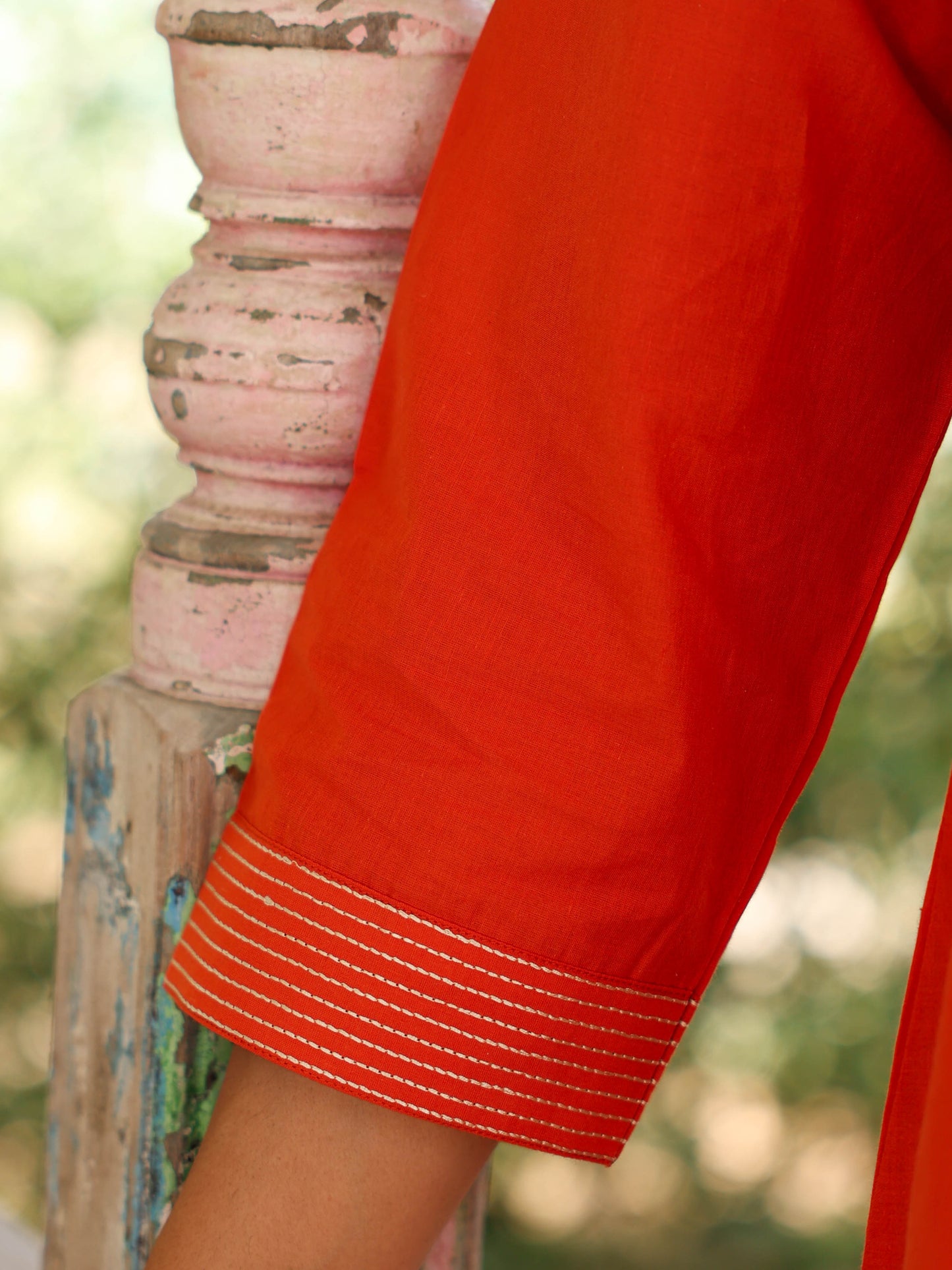 Embroidered Soft cotton Solid Straight Rust Orange Kurta