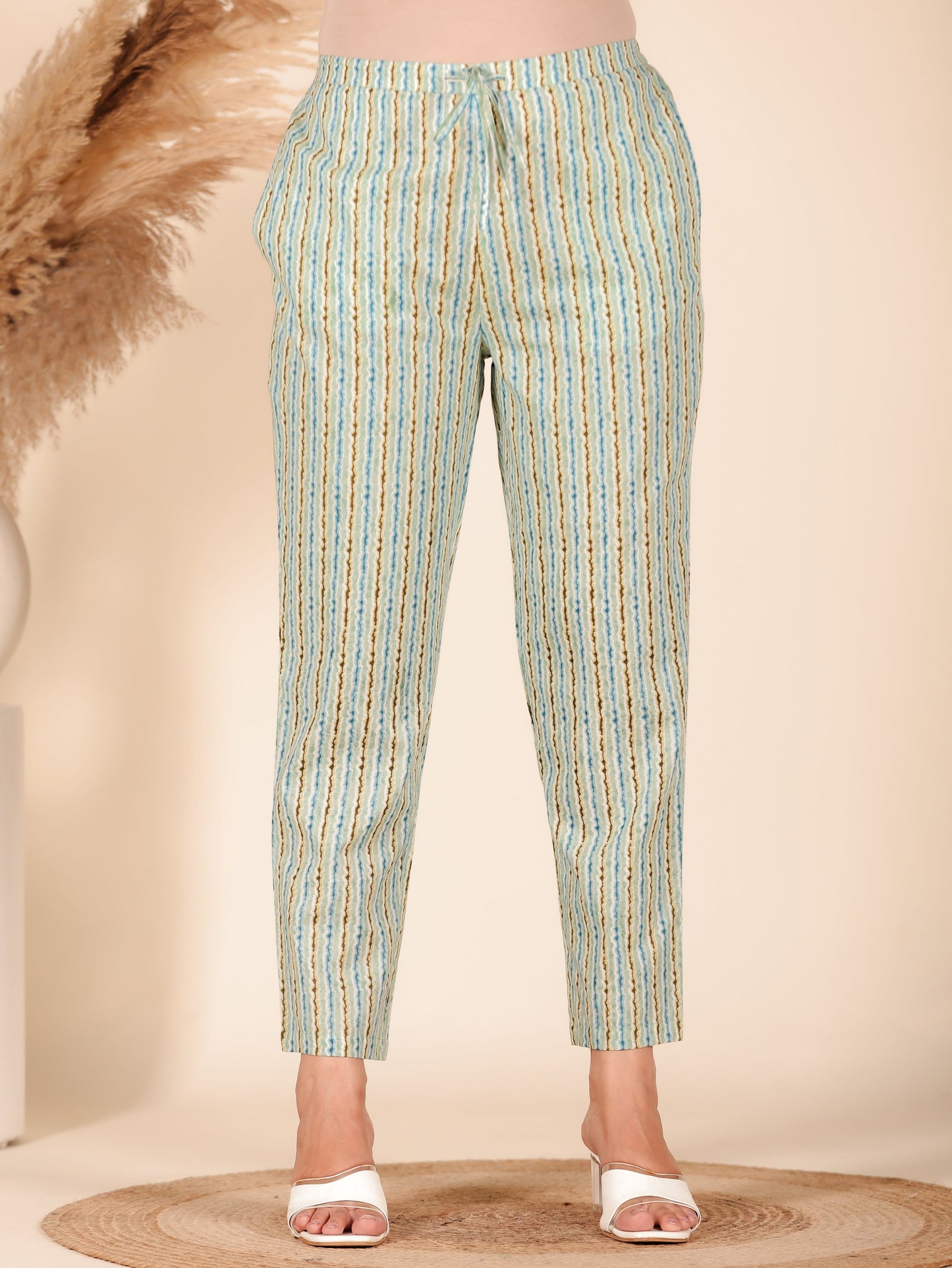 Soft Cotton Striped Blue Tapered Trousers