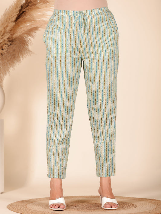Soft Cotton Striped Blue Tapered Trousers