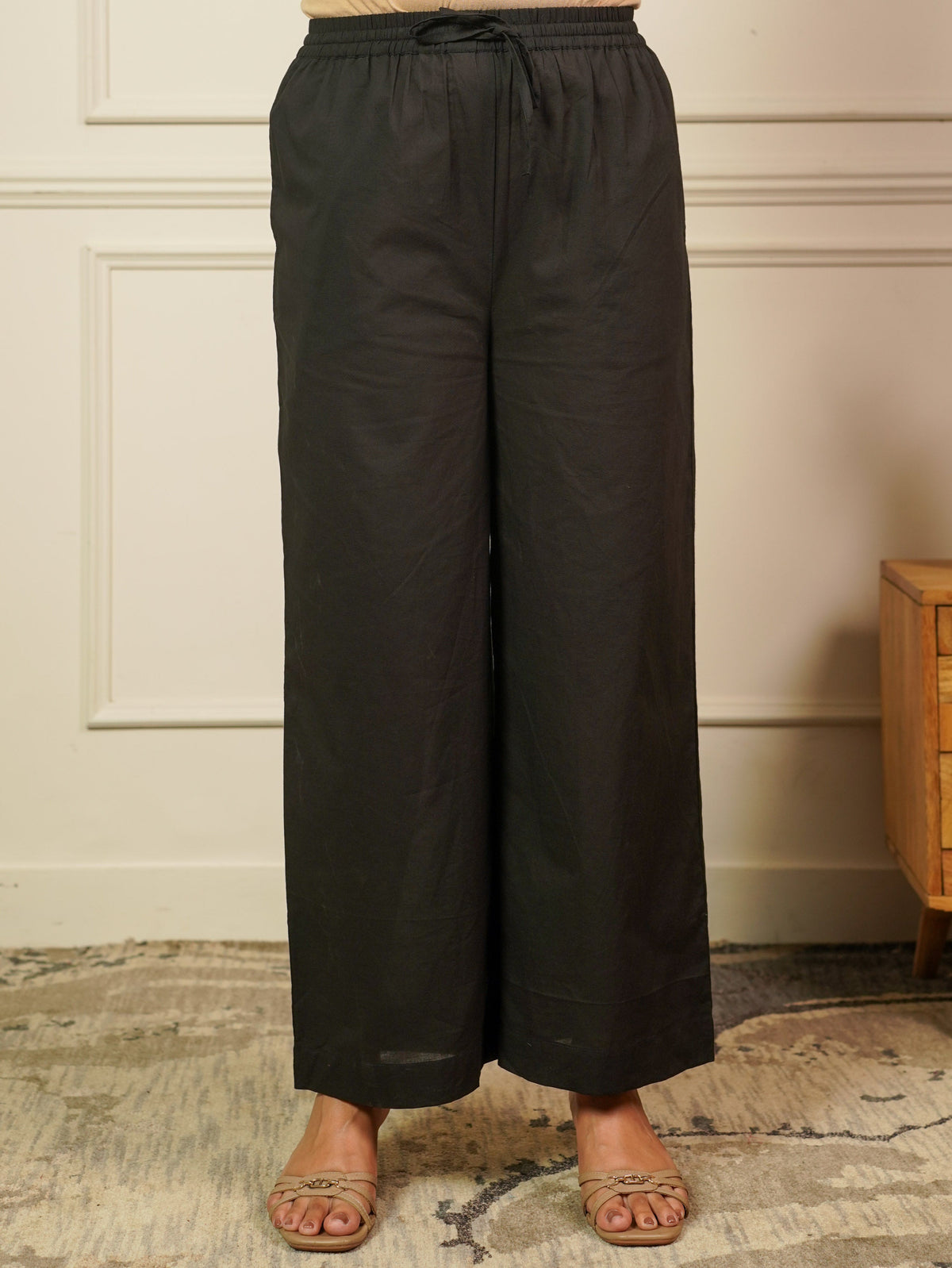 Soft Cotton Solid Black Palazzo Trousers