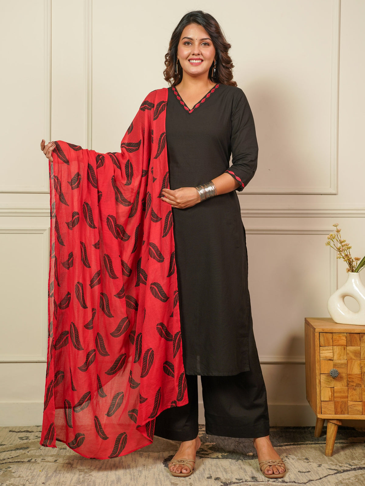 Embroidered Cotton Voile Solid Red Dupatta