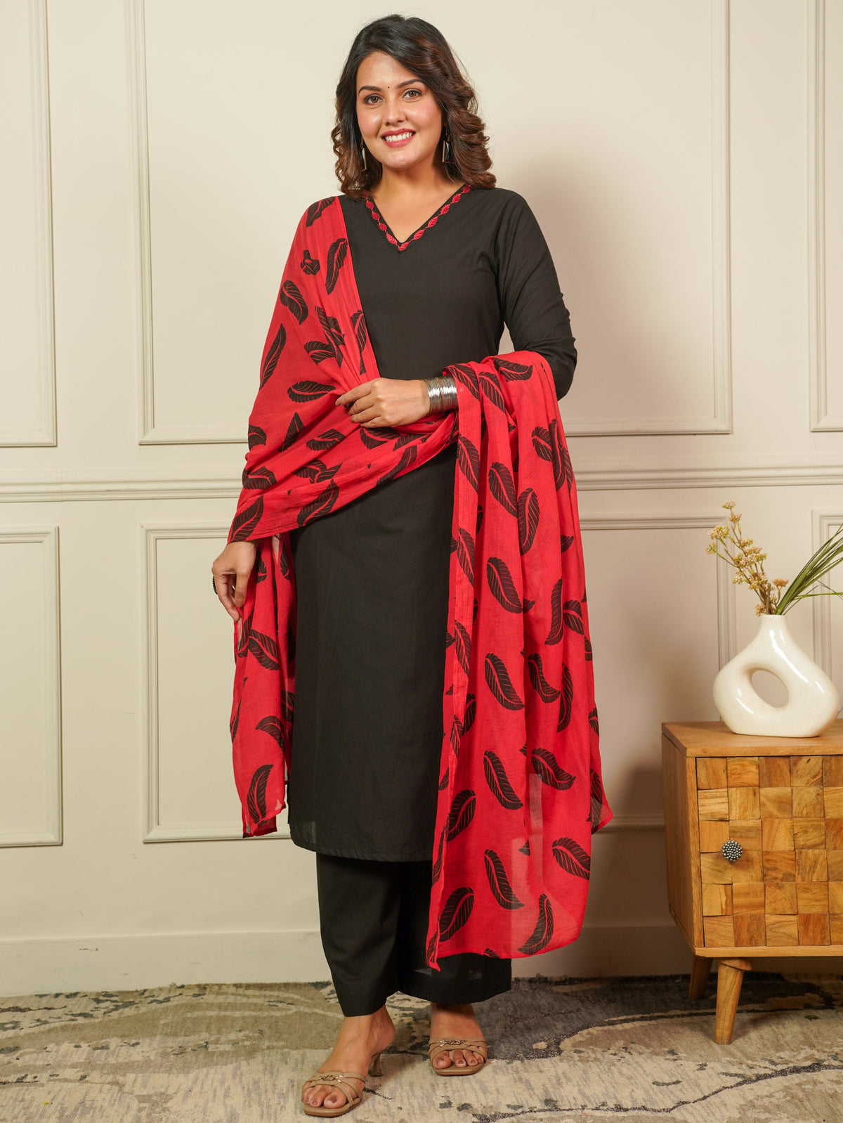 Embroidered Cotton Voile Solid Red Dupatta