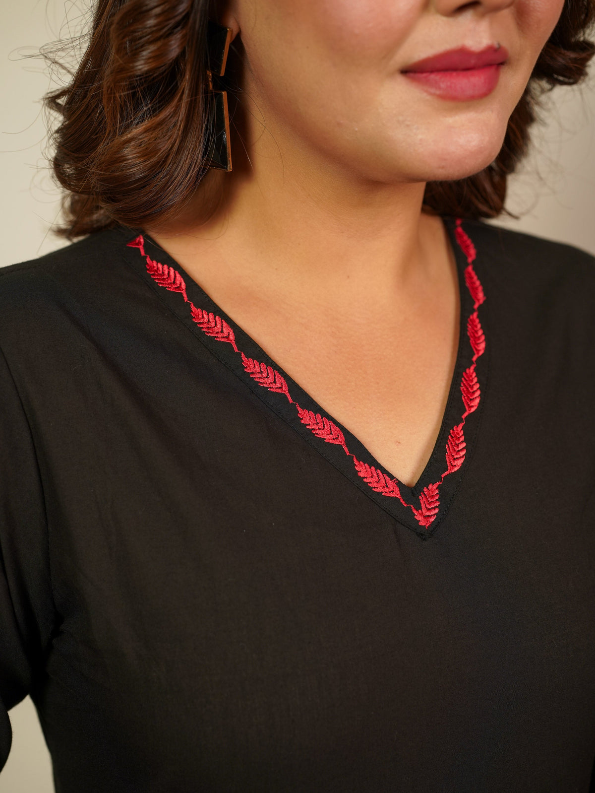 Embroidered Soft Cotton Solid Straight Black Kurta