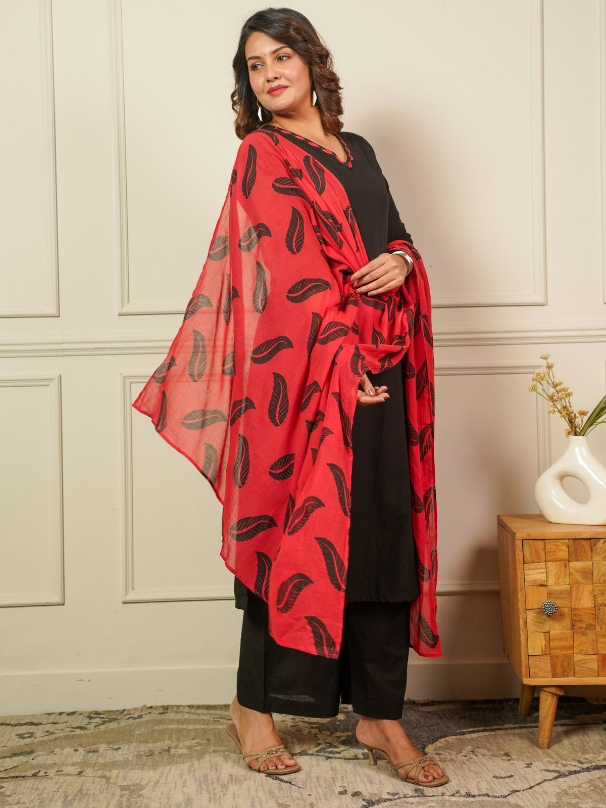 Embroidered Soft Cotton Solid Straight Black Kurta