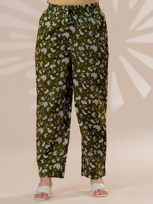 Soft cotton Jaal Military Green Straight Trousers