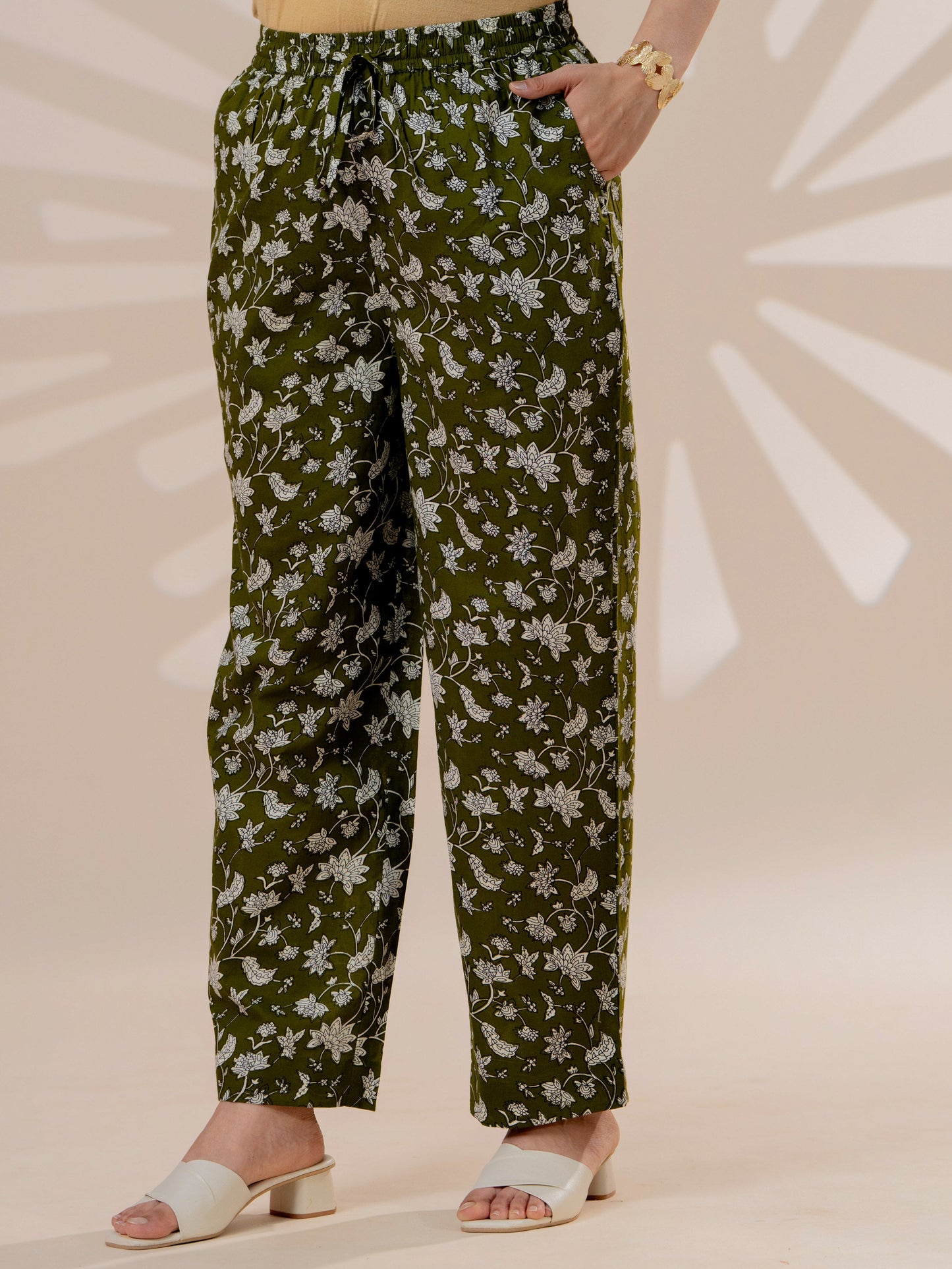 Soft cotton Jaal Military Green Straight Trousers