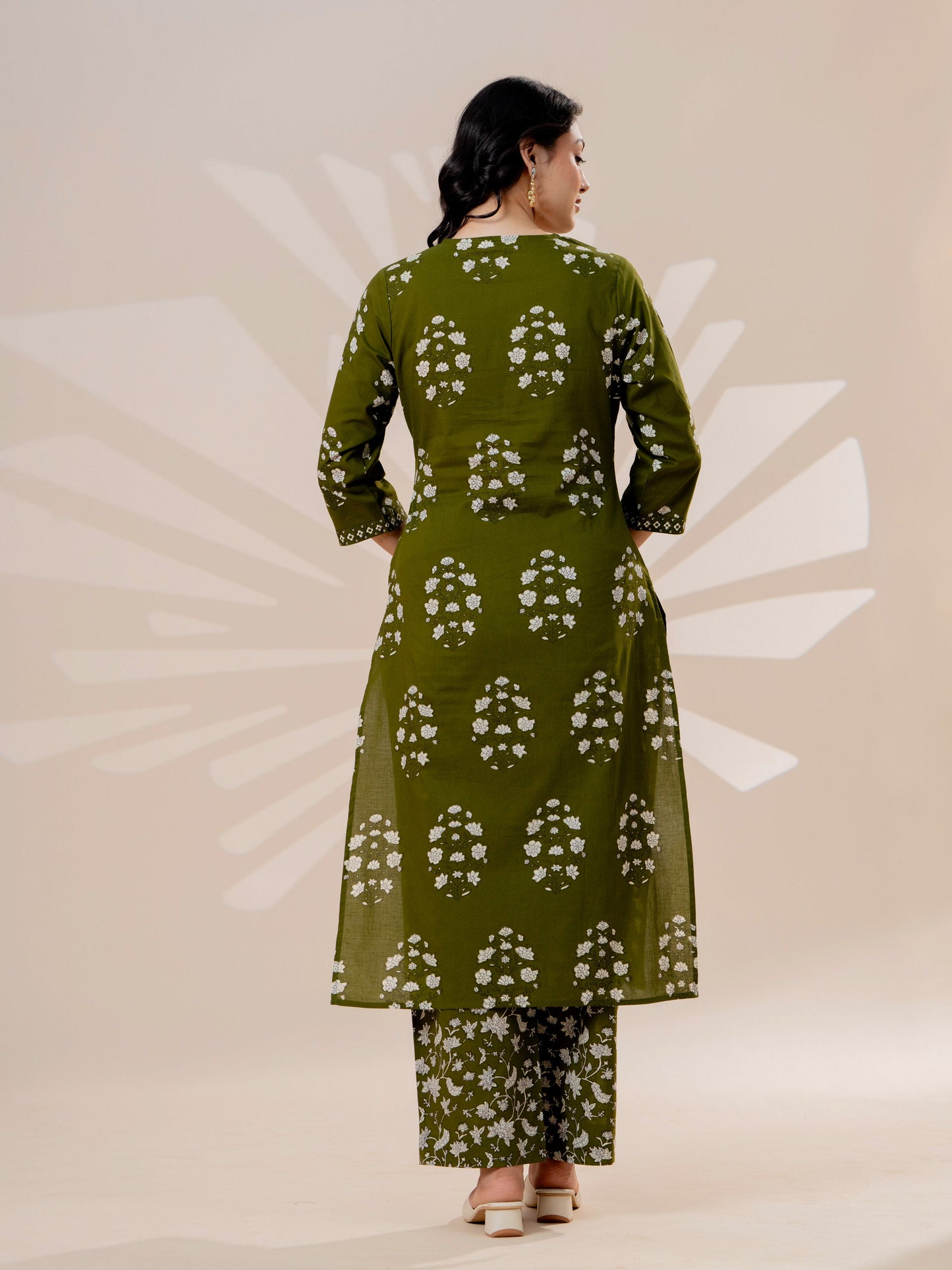 Soft cotton Butta Straight Military Green Kurta