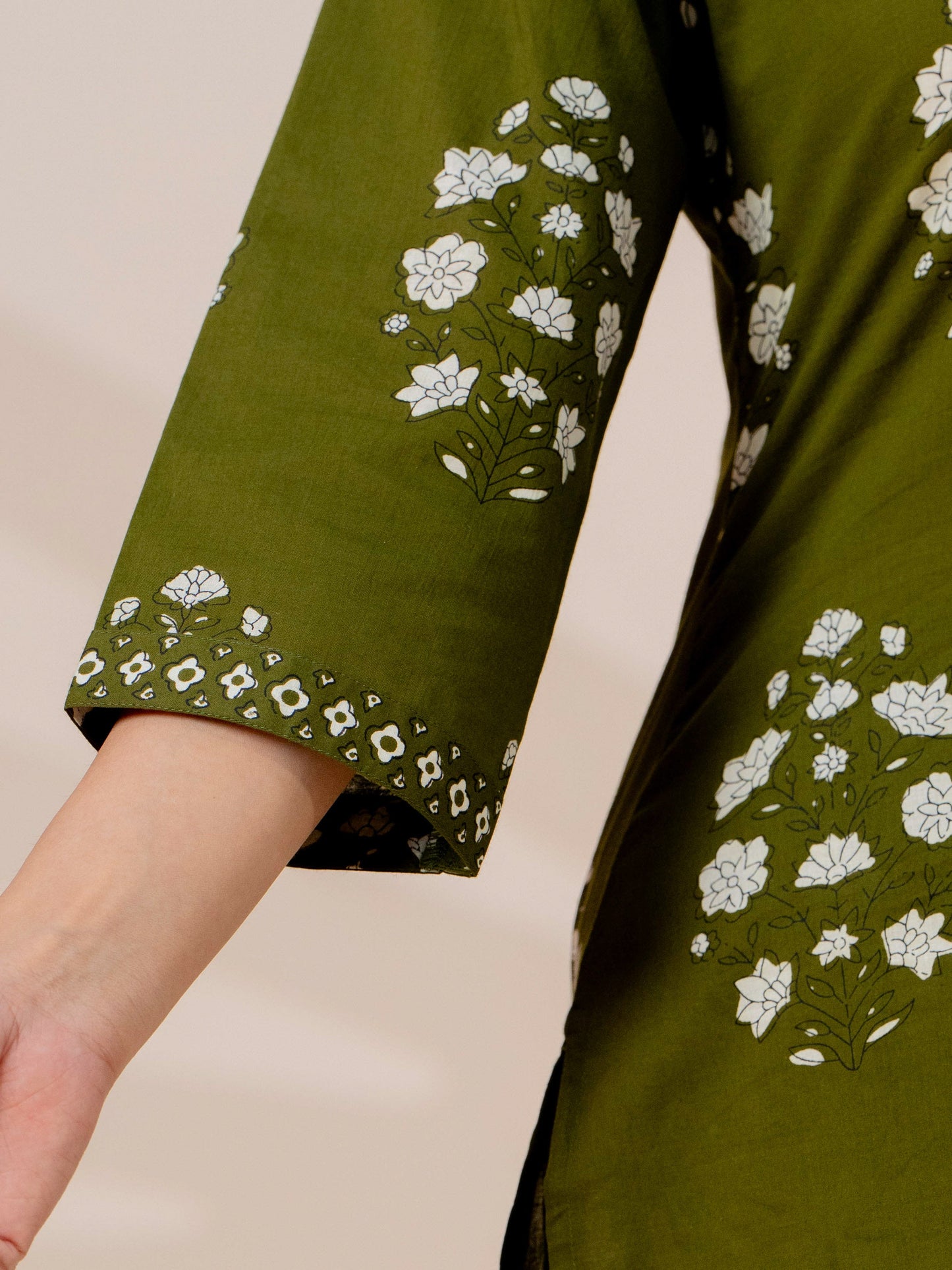 Soft cotton Butta Straight Military Green Kurta