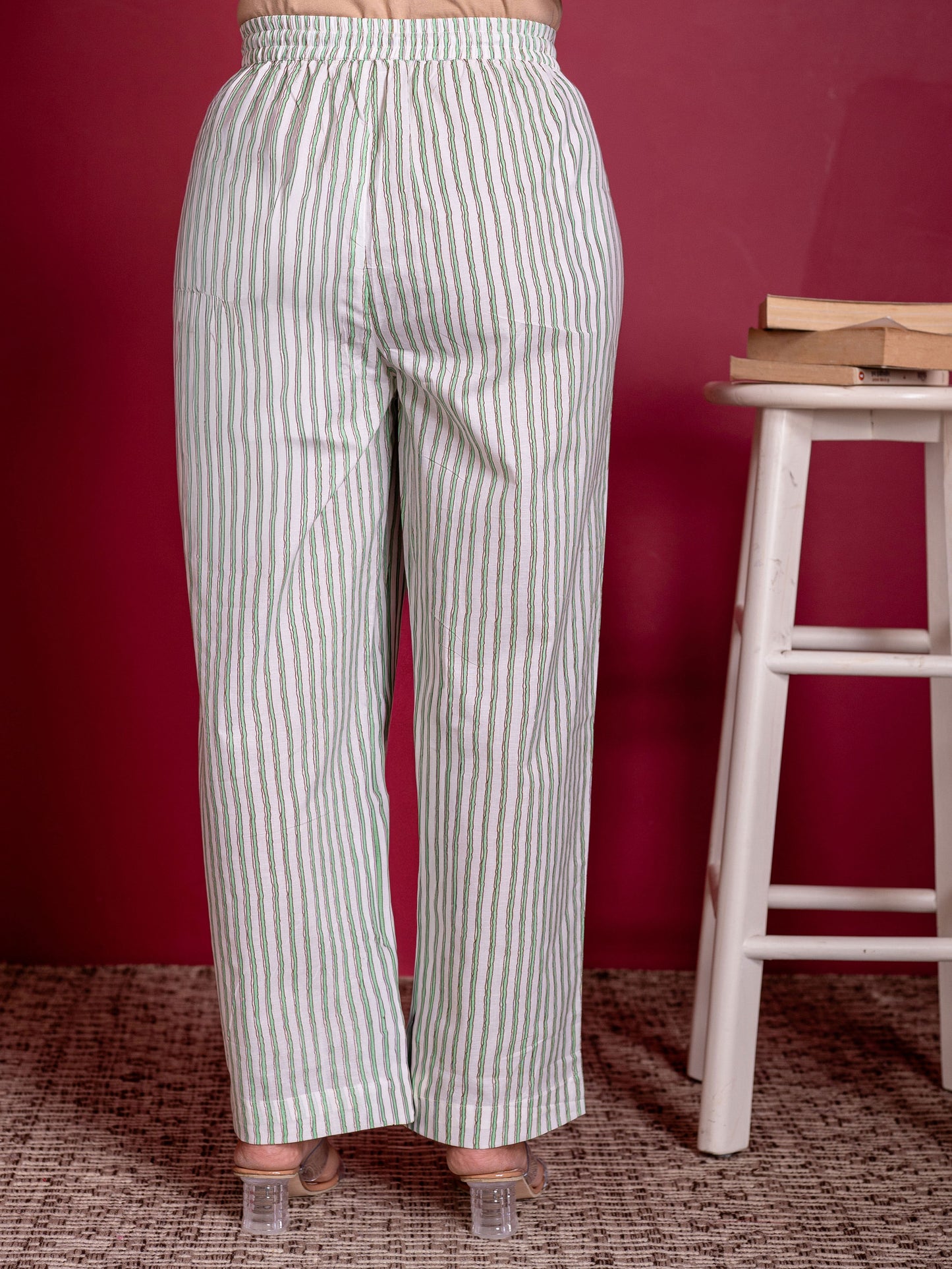 Soft cotton Striped White Straight Trousers