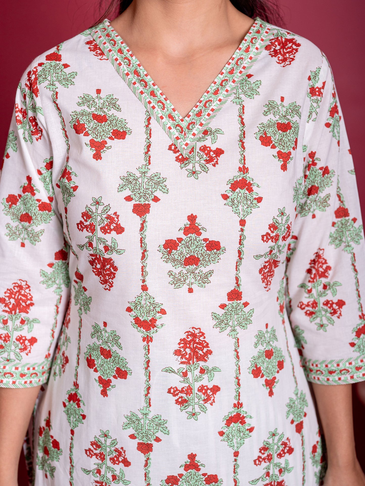 Soft cotton Floral Straight White Kurta