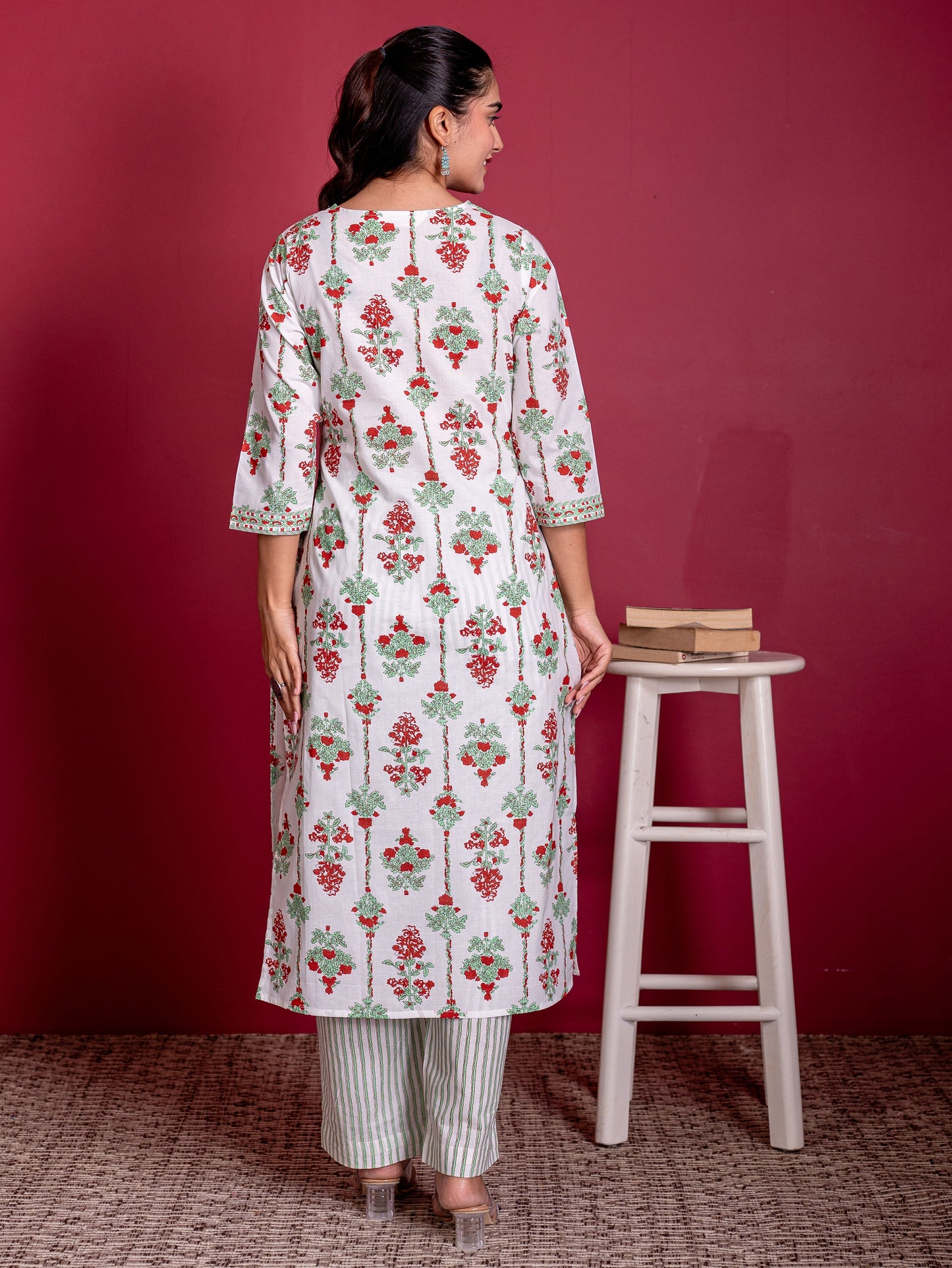 Soft cotton Floral Straight White Kurta