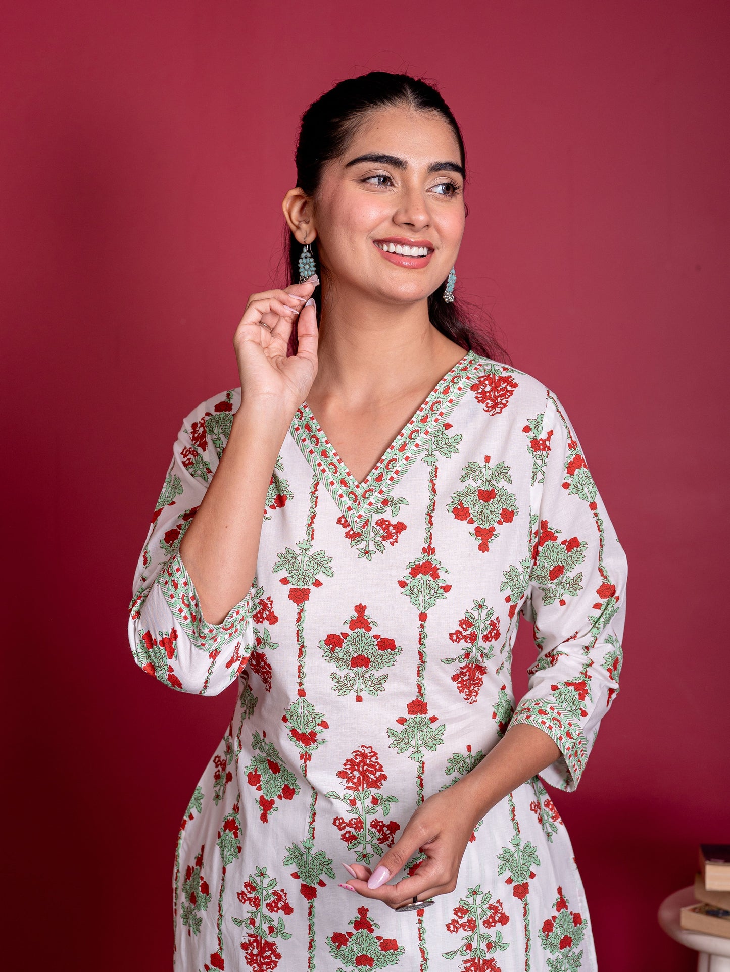 Soft cotton Floral Straight White Kurta