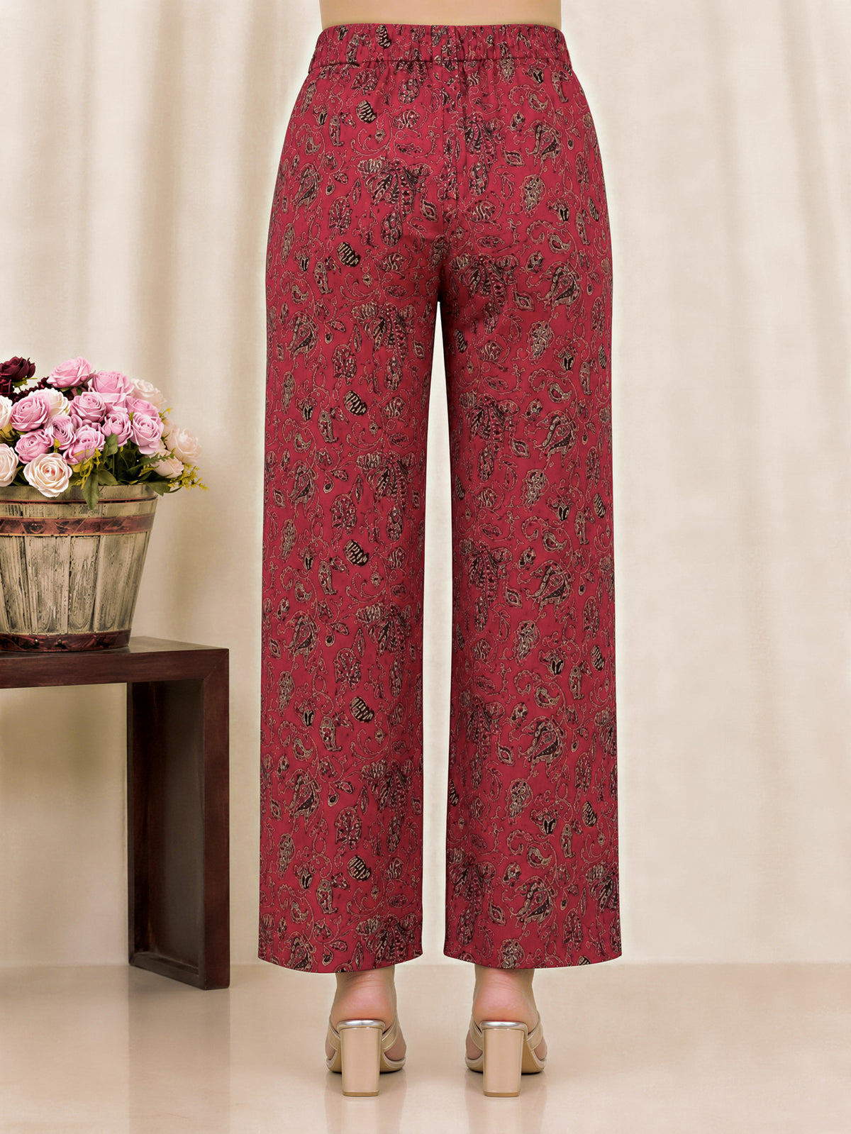 Soft cotton Floral Maroon Straight Trousers