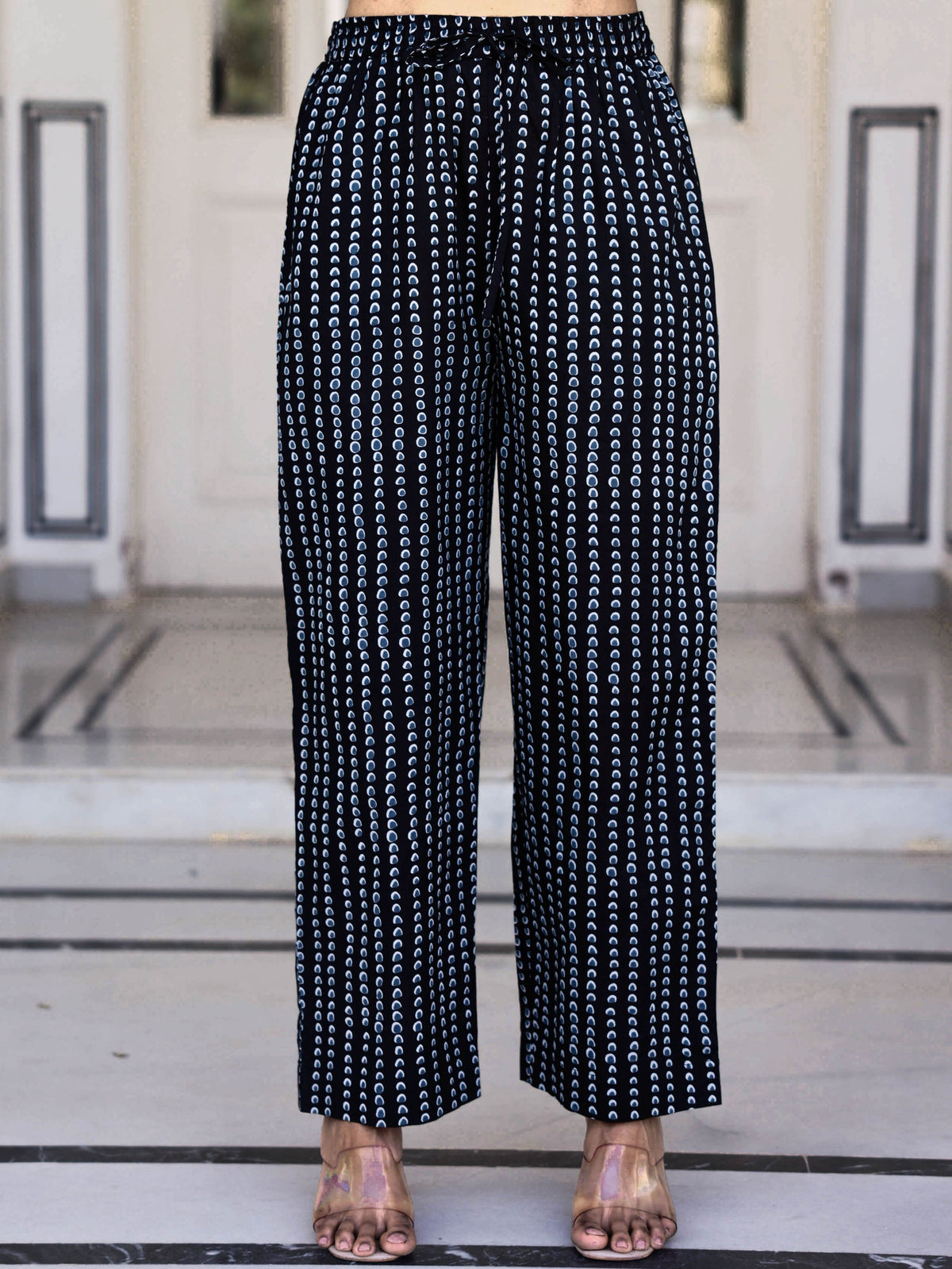 Soft Cotton Floral Black Straight Trousers