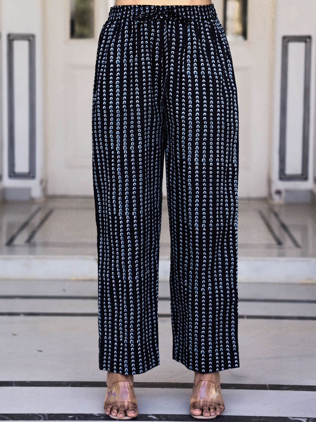 Soft Cotton Floral Black Straight Trousers