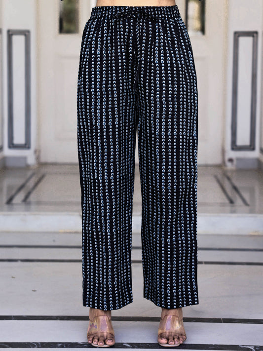 Soft Cotton Floral Black Straight Trousers