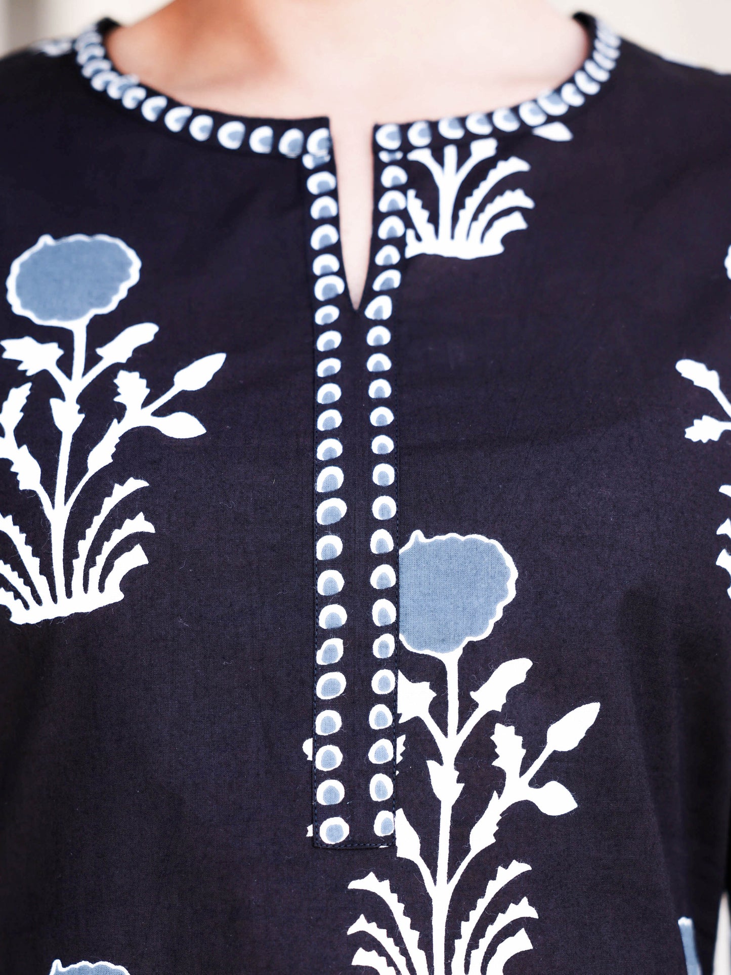 Soft Cotton Floral Straight Black Kurta