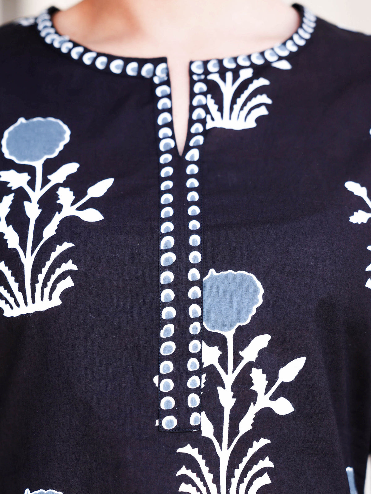 Soft Cotton Floral Straight Black Kurta