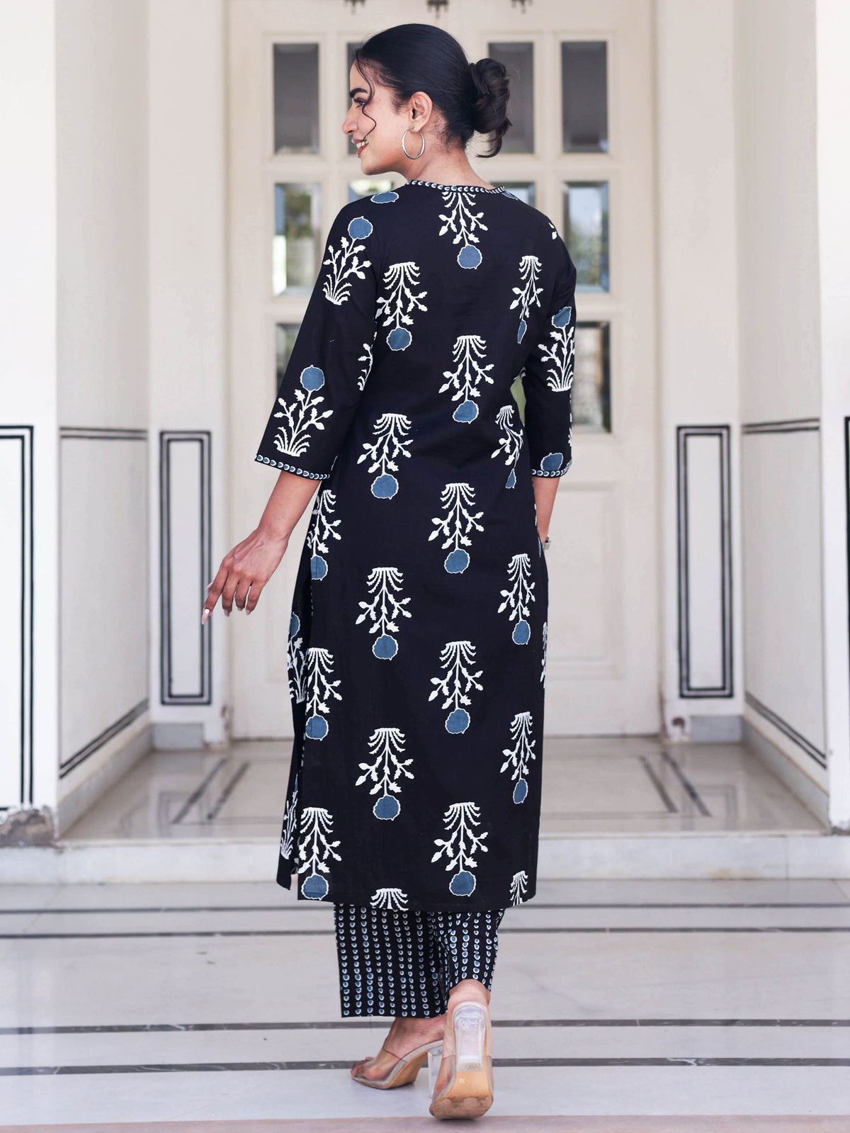 Soft Cotton Floral Straight Black Kurta