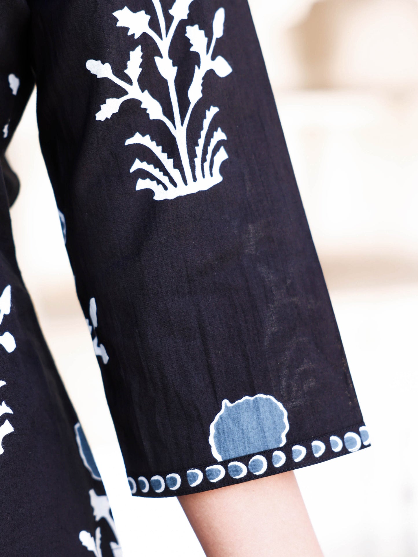 Soft Cotton Floral Straight Black Kurta